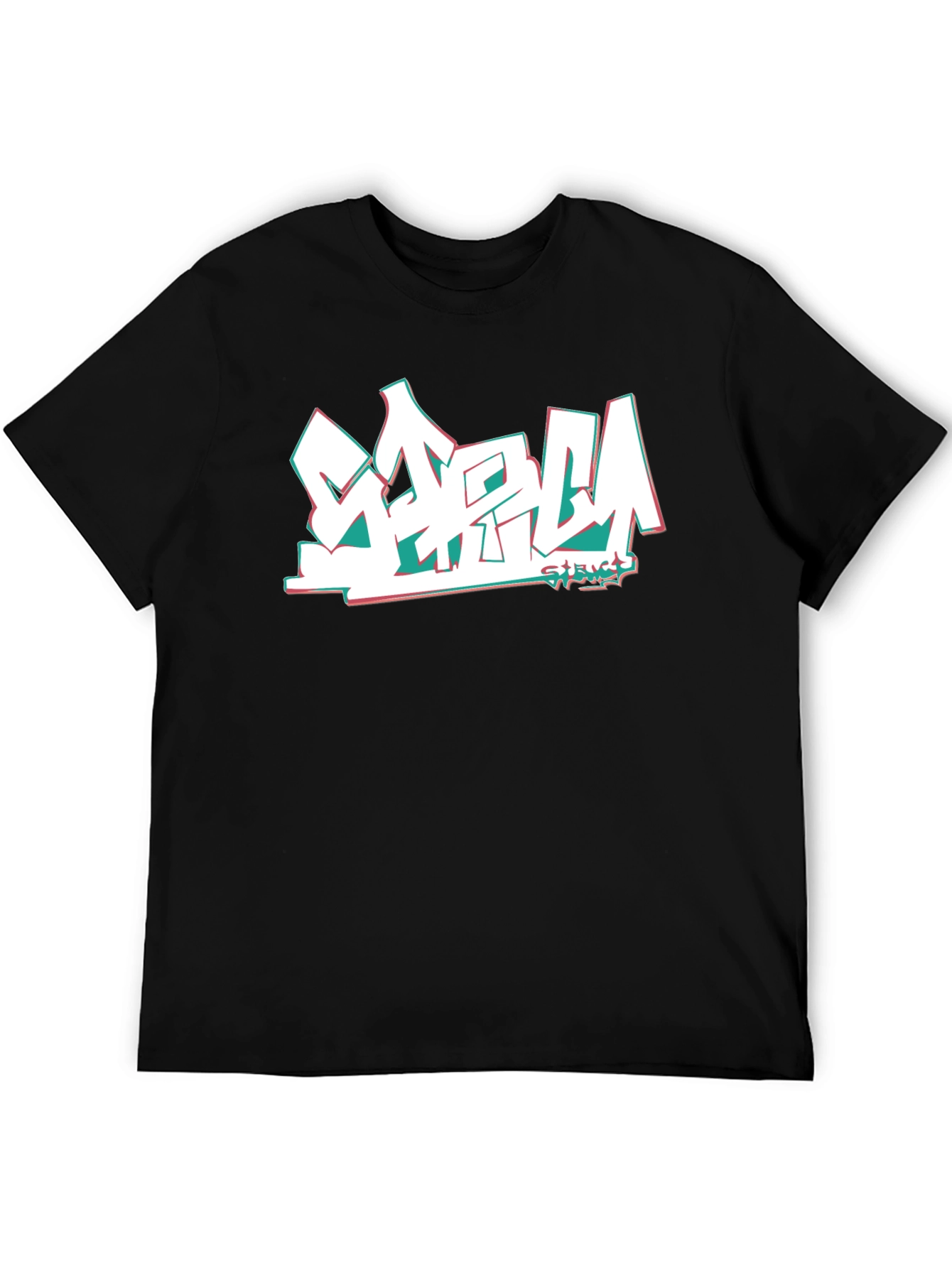 Black Stylish Black Tee with Graffiti-Style Graphic Print view 5