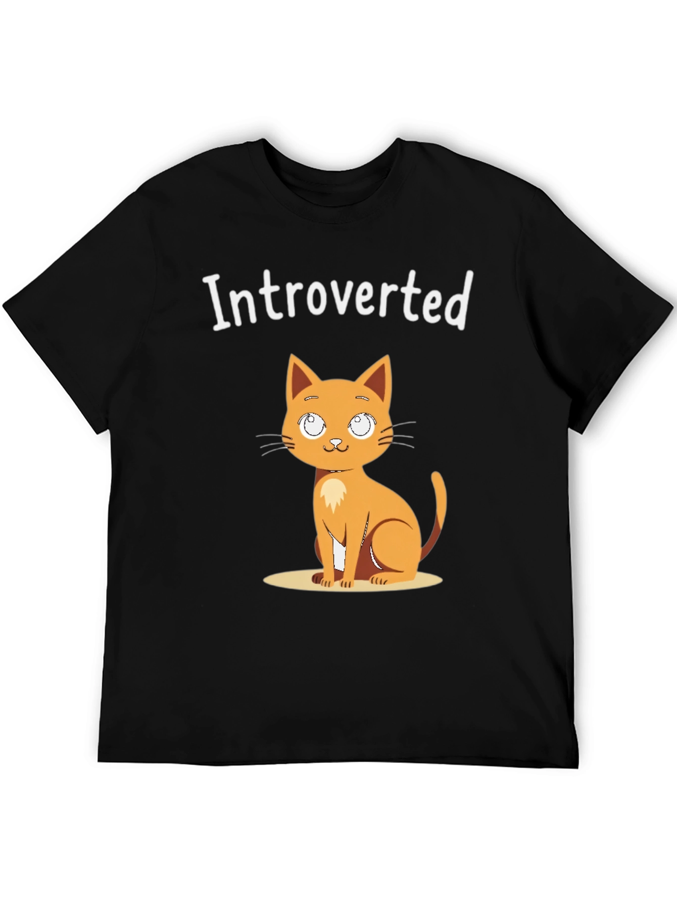 Black Introverted Cat Graphic Tee - Black Cotton T-Shirt view 5