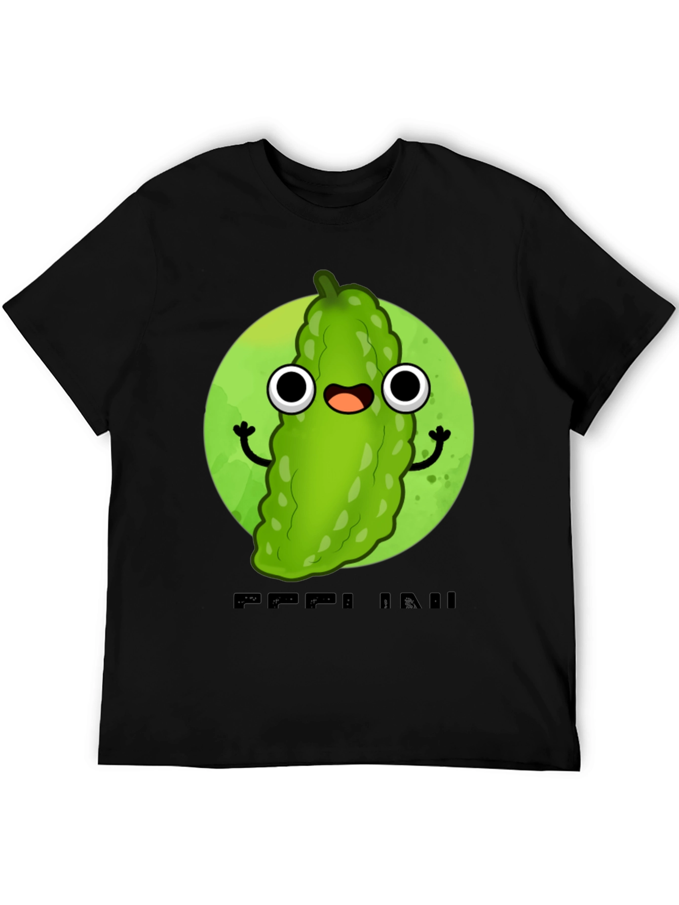 Black Funny Pickle Cartoon Black T-Shirt view 5