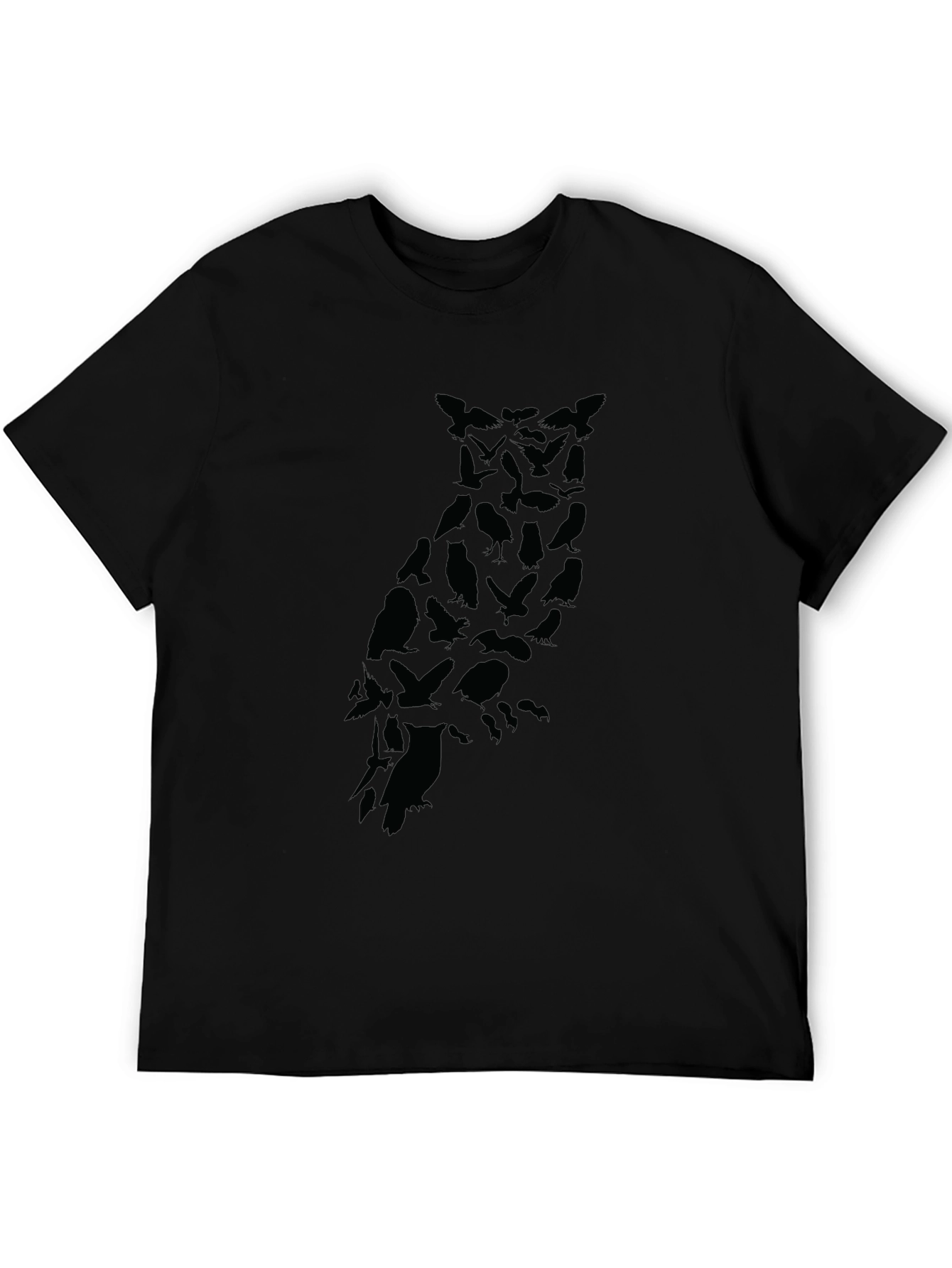 Black Men's Owl Silhouette Graphic Black T-Shirt view 5