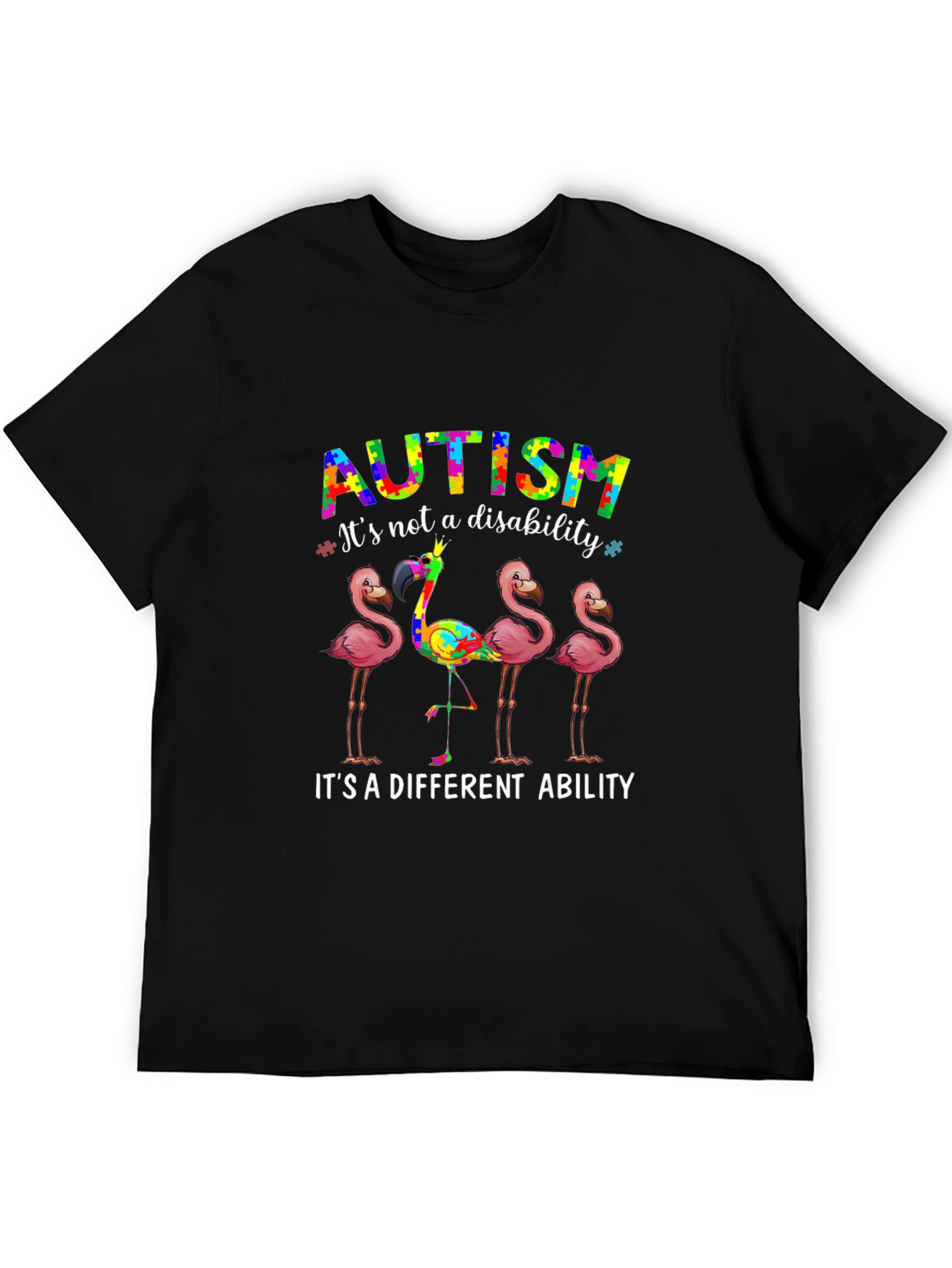 Black Autism Awareness Flamingo Graphic T-Shirt view 5