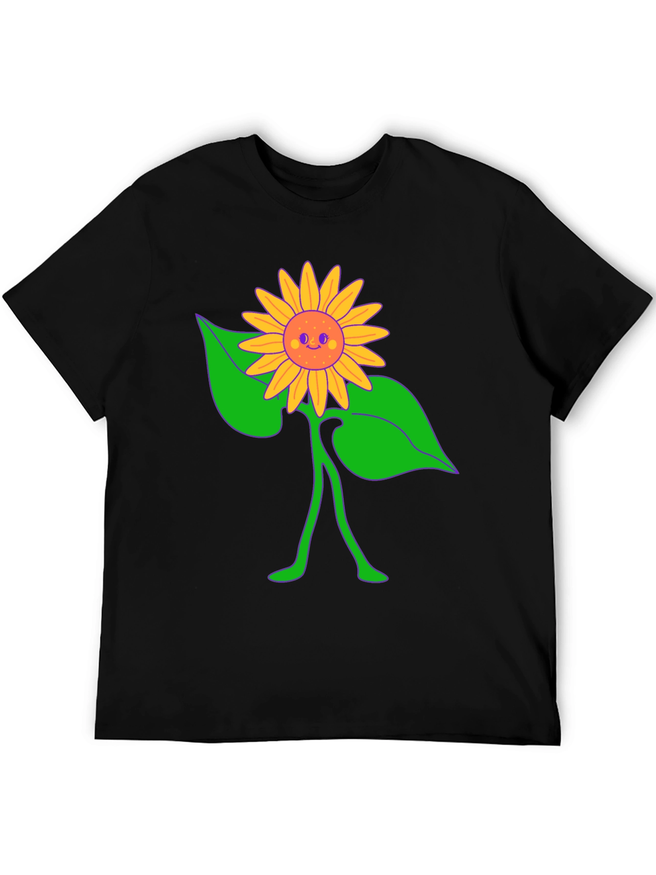 Black Groovy Sunflower Graphic Tee - Black Cotton Comfort view 5