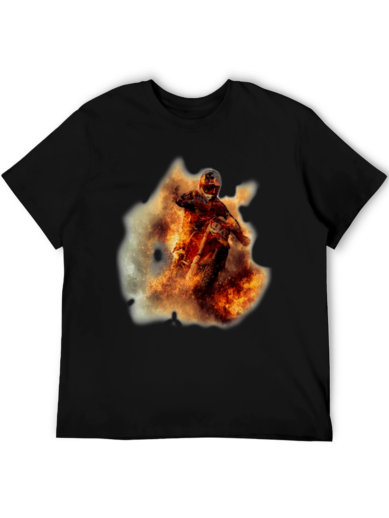 Black Fiery Motocross Rider Graphic Tee view 5
