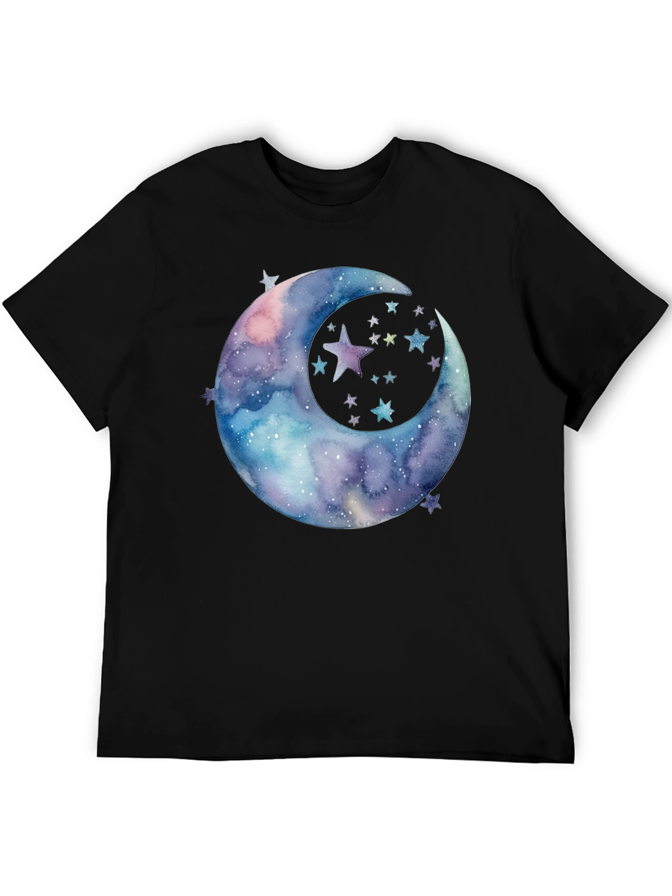 Black Watercolor Moon & Stars Graphic Tee - Black Cotton view 5