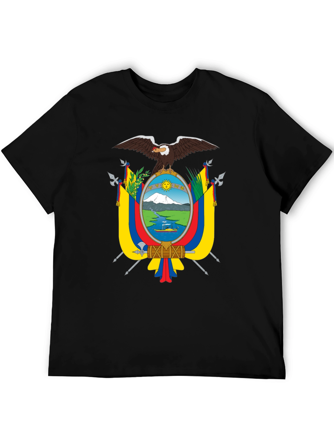Black Ecuador Flag Eagle Crest Black T-Shirt view 5