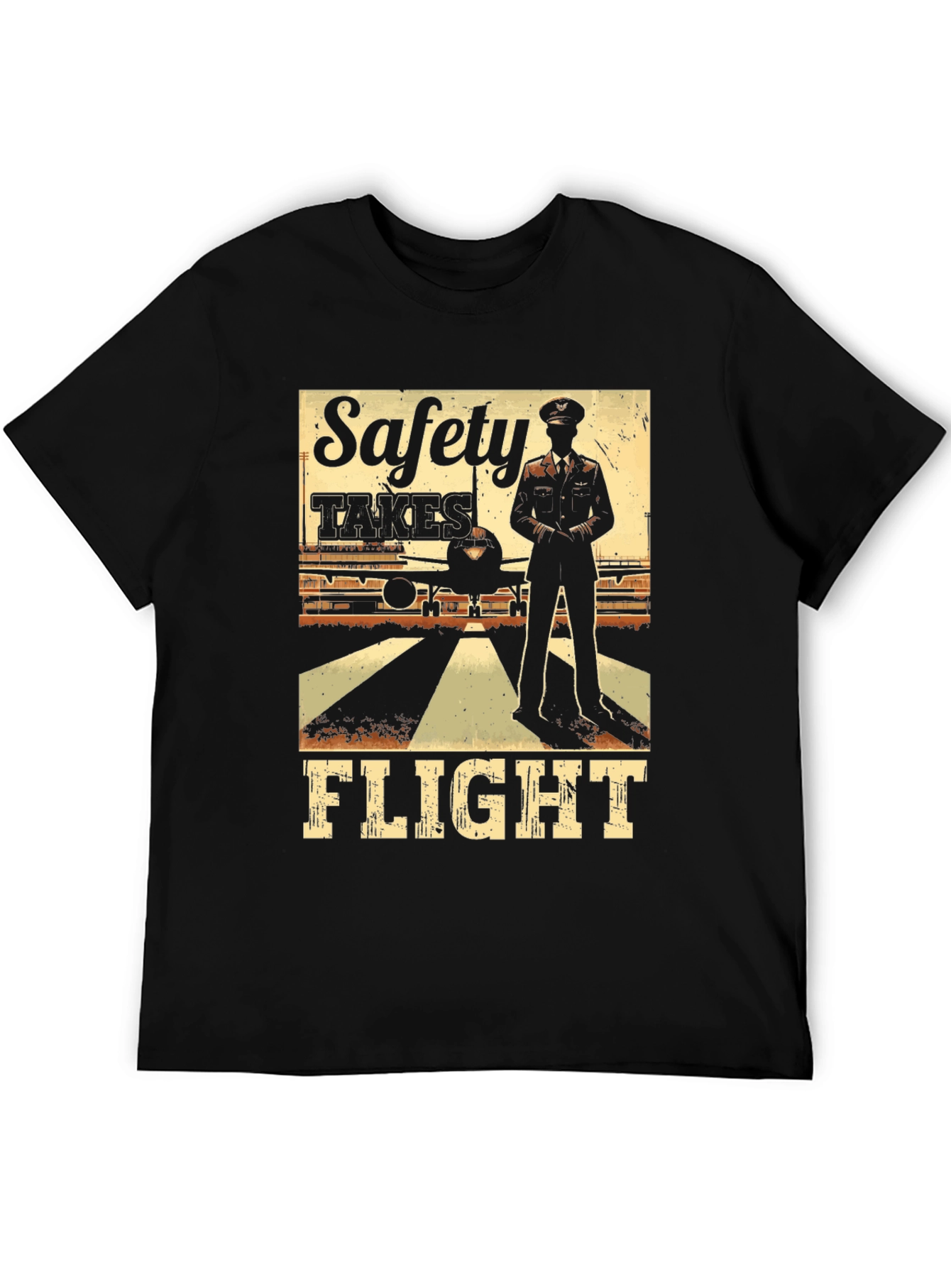 Black Safety Takes Flight T-Shirt Pilot Aviation Airplane Tee view 5