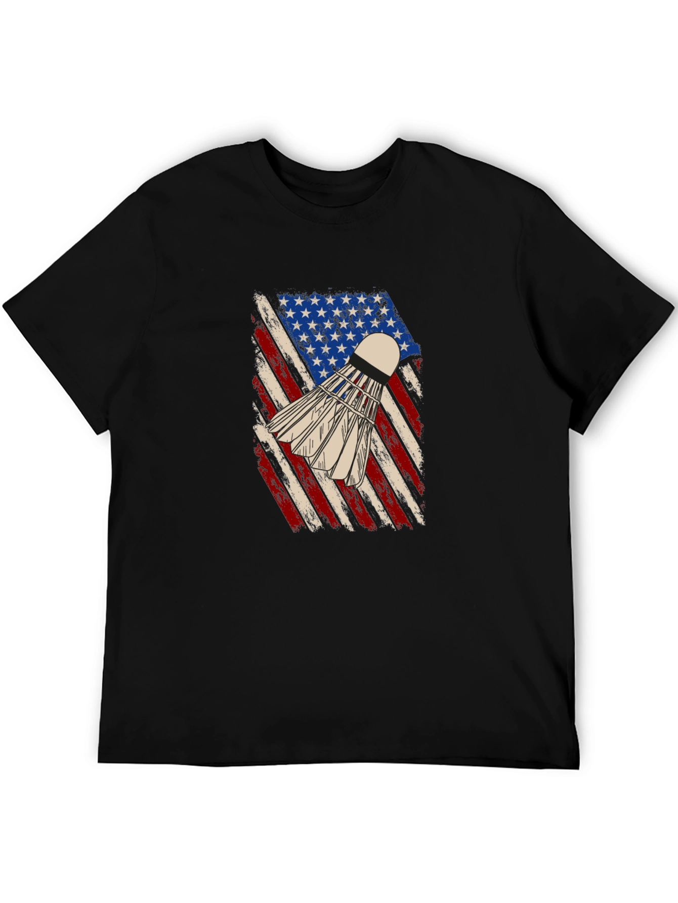 Black Patriotic Badminton T-Shirt - USA Flag Shuttlecock Design view 5