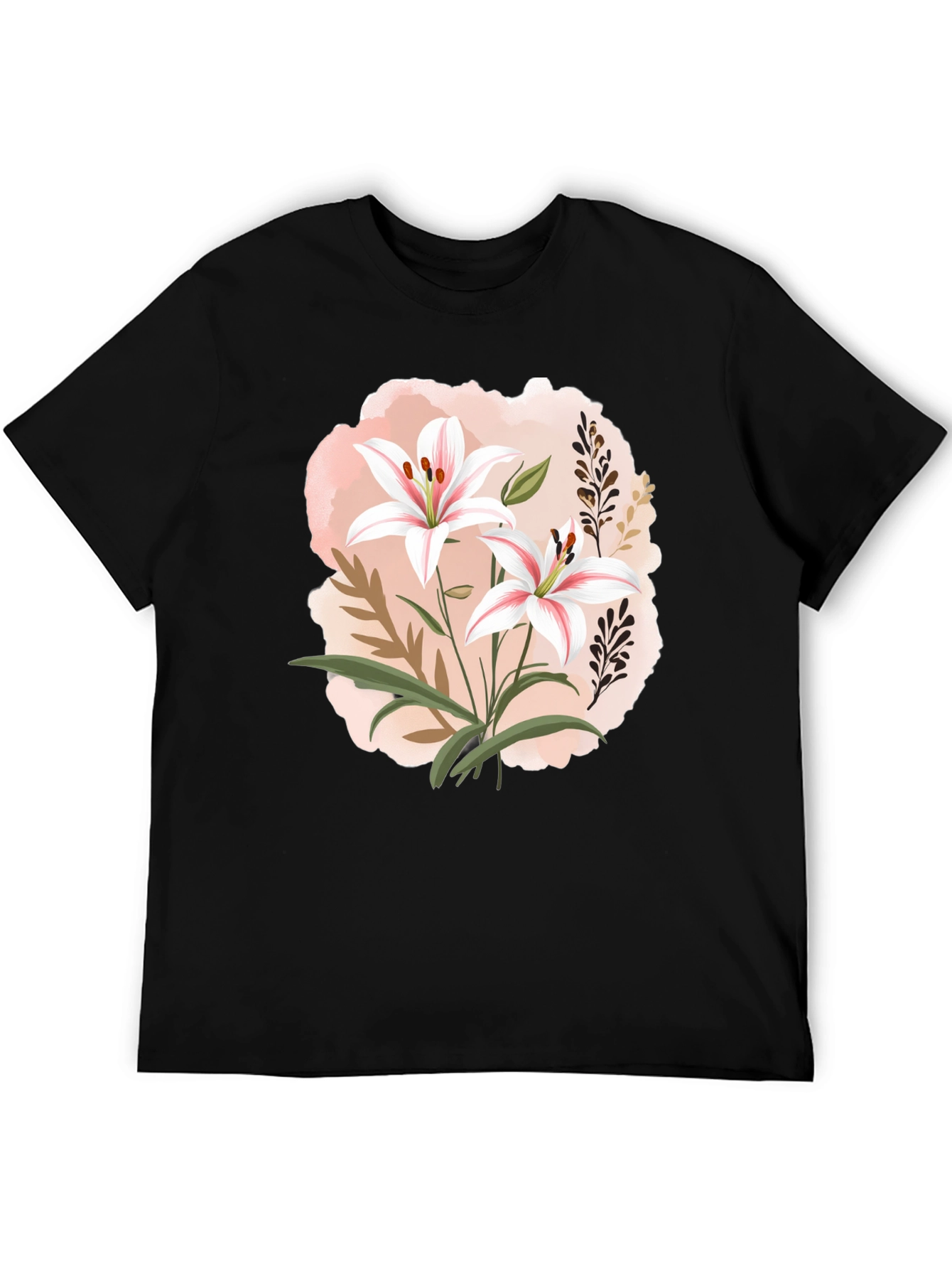 Black Floral Lily Graphic Black T-Shirt view 5