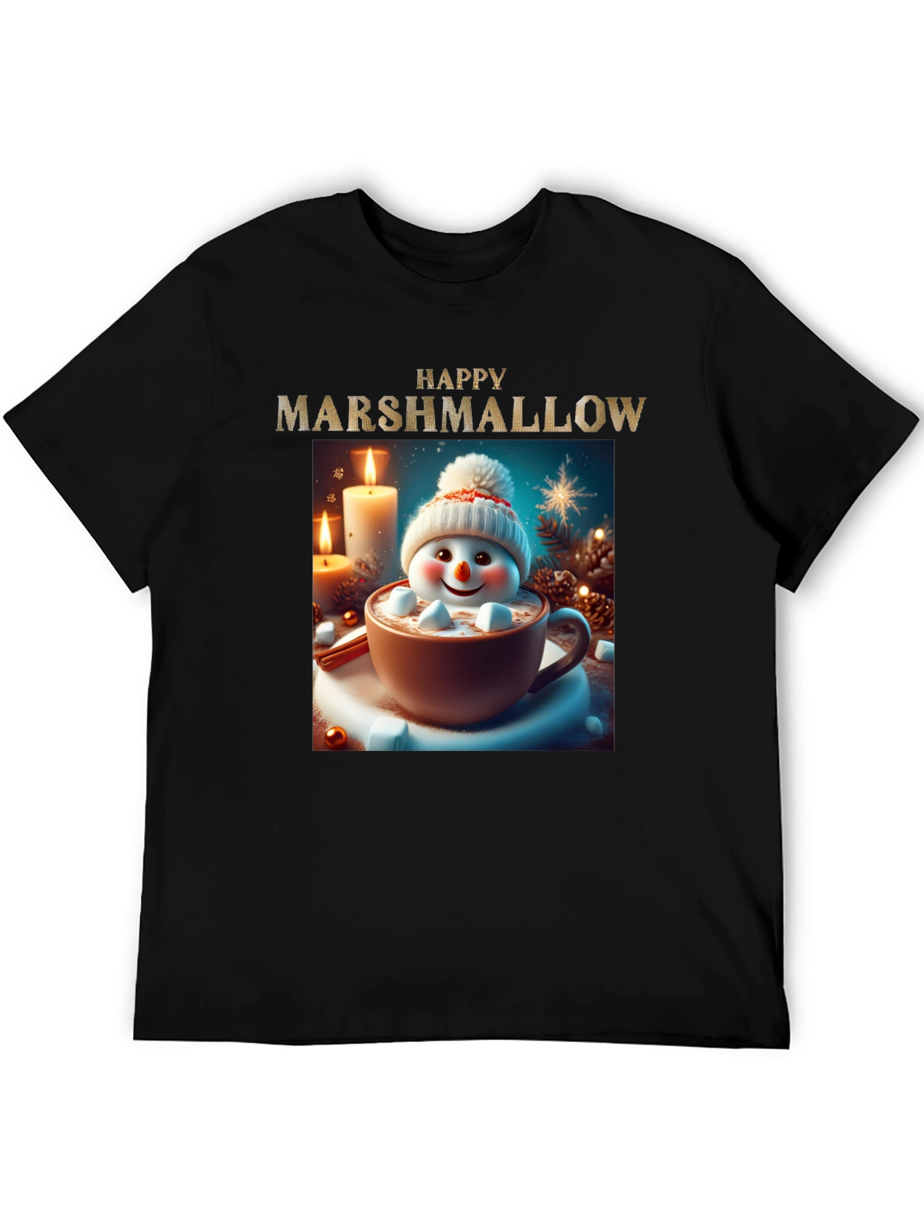 Black Happy Marshmallow Graphic Tee - Winter Holiday Comfort view 5