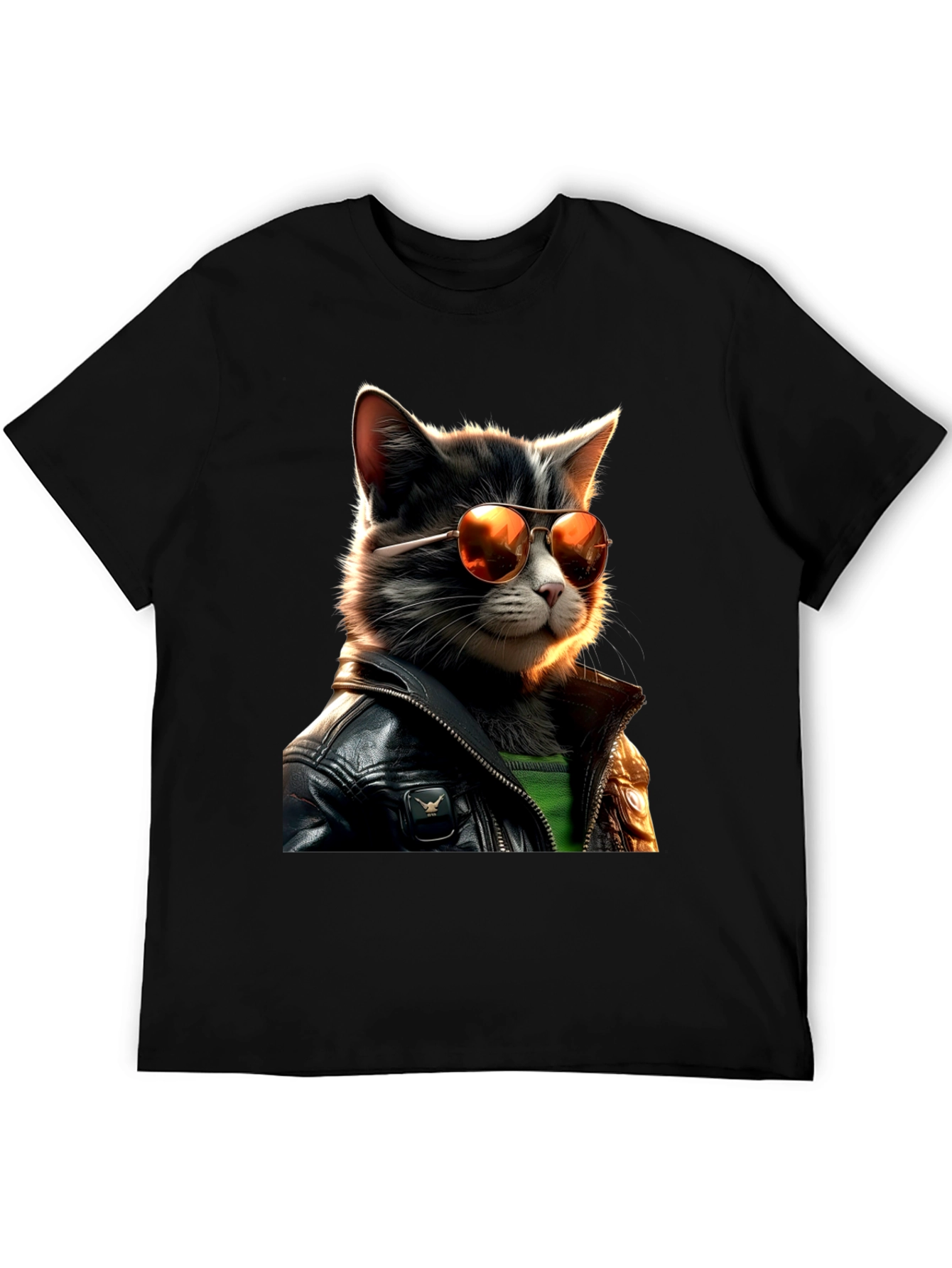 Black Cool Cat in Leather T-Shirt view 5