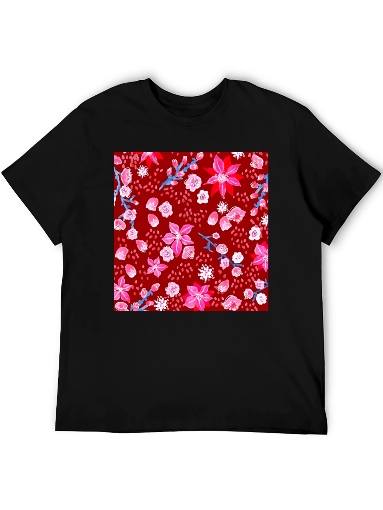 Black Floral Print Crew Neck T-Shirt view 5