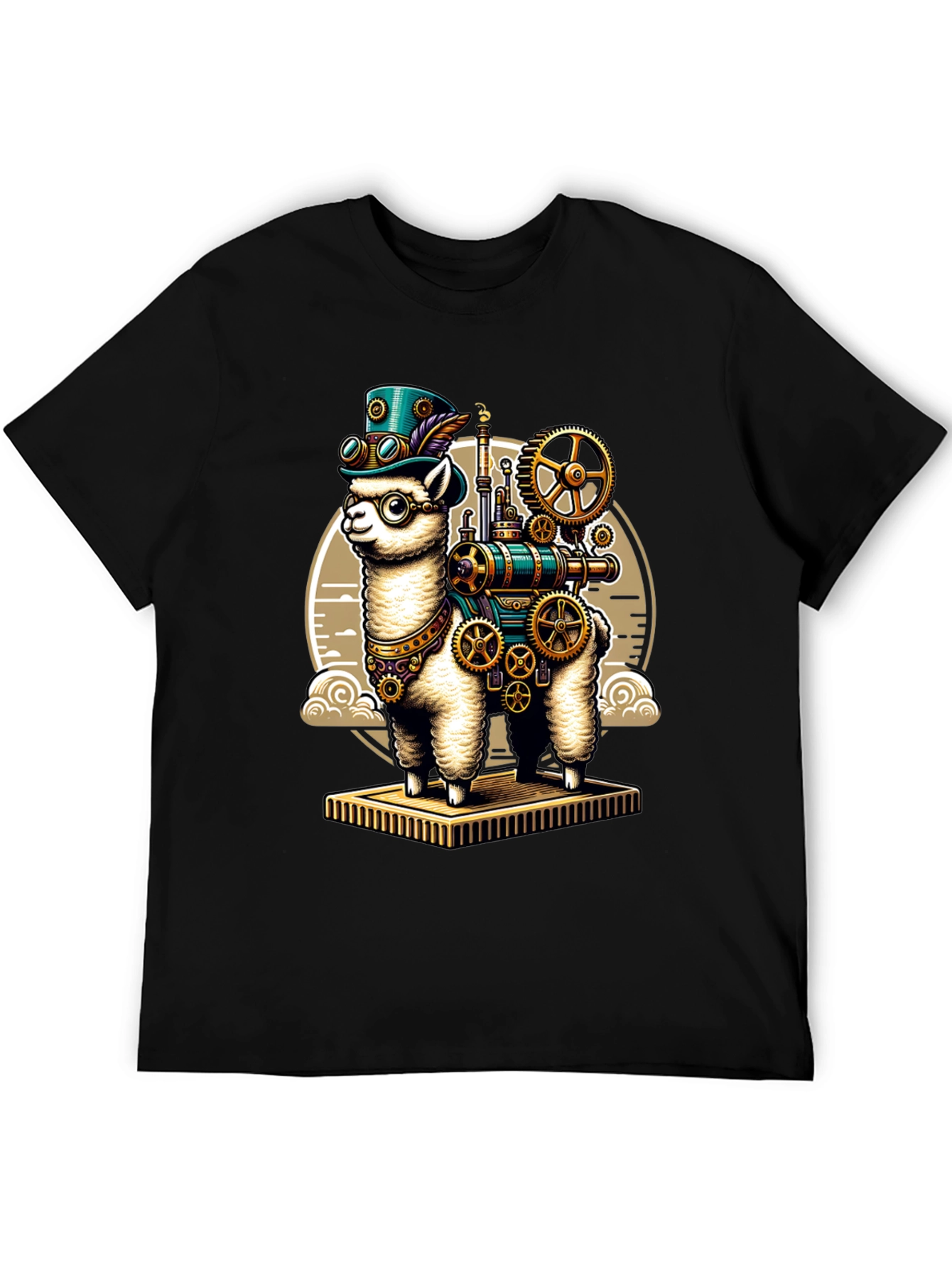 Black Steampunk Llama T-Shirt: Gear Up Your Style! view 5