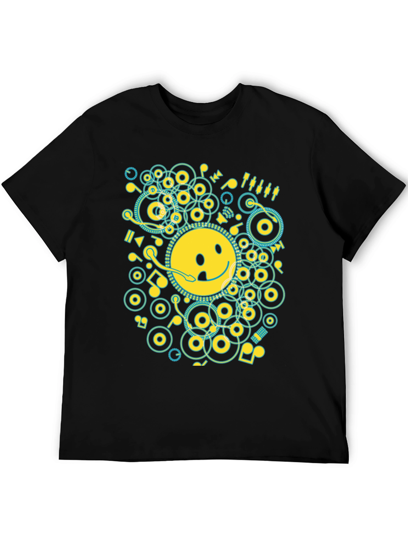 Black Smiley Face Music Graphic T-Shirt - Casual Black Tee view 5