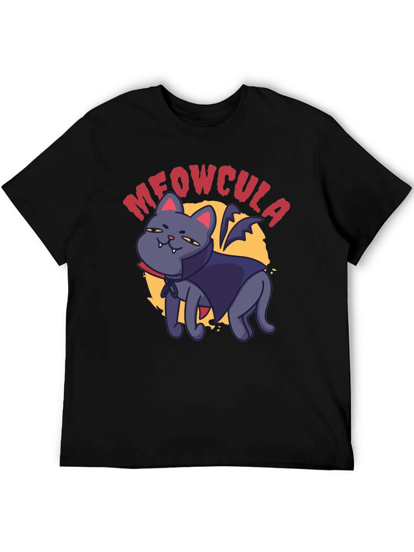 Black Meowcula Vampire Cat Graphic T-Shirt view 5