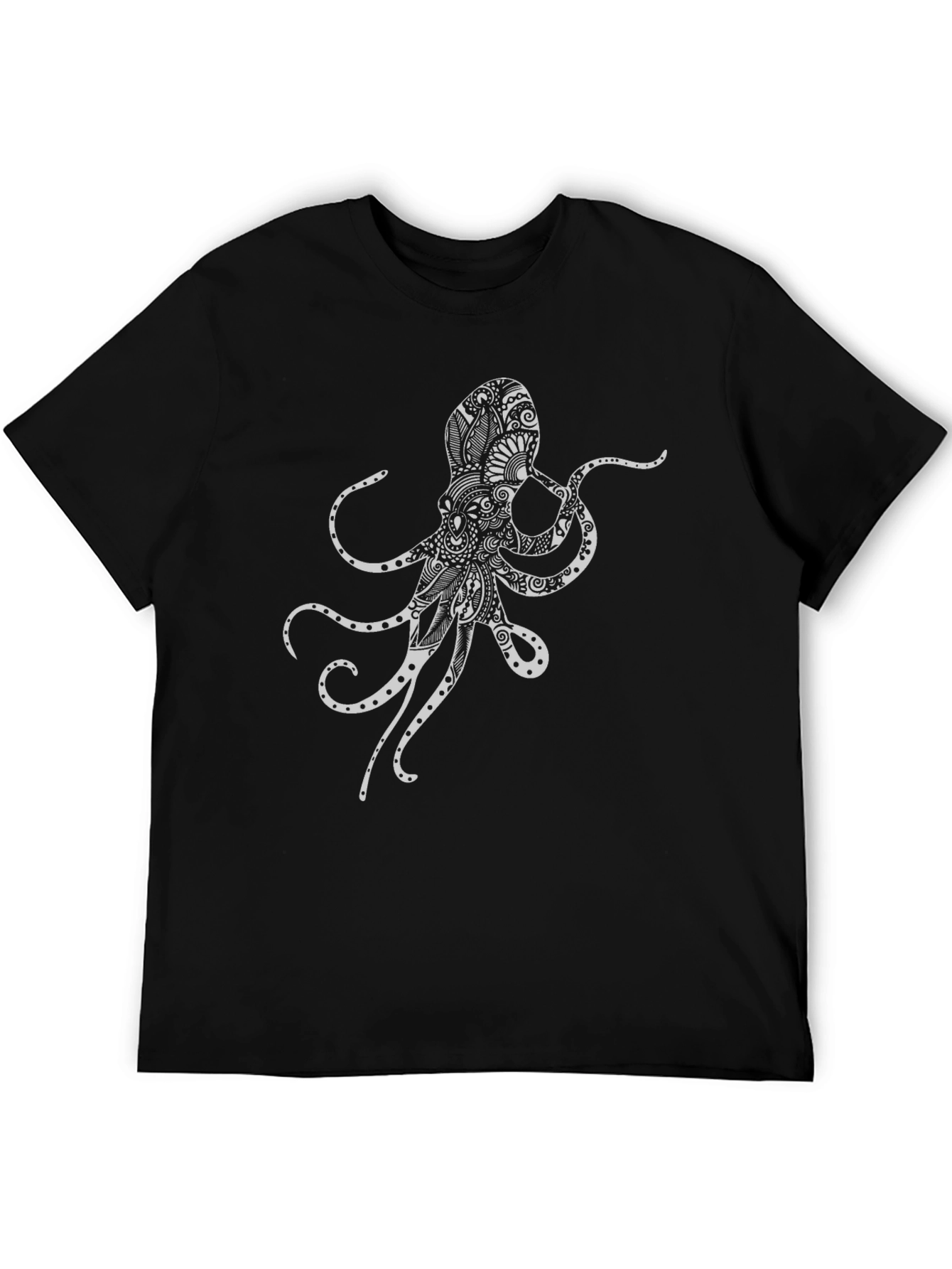 Black Octopus Art Graphic Black T-Shirt view 5