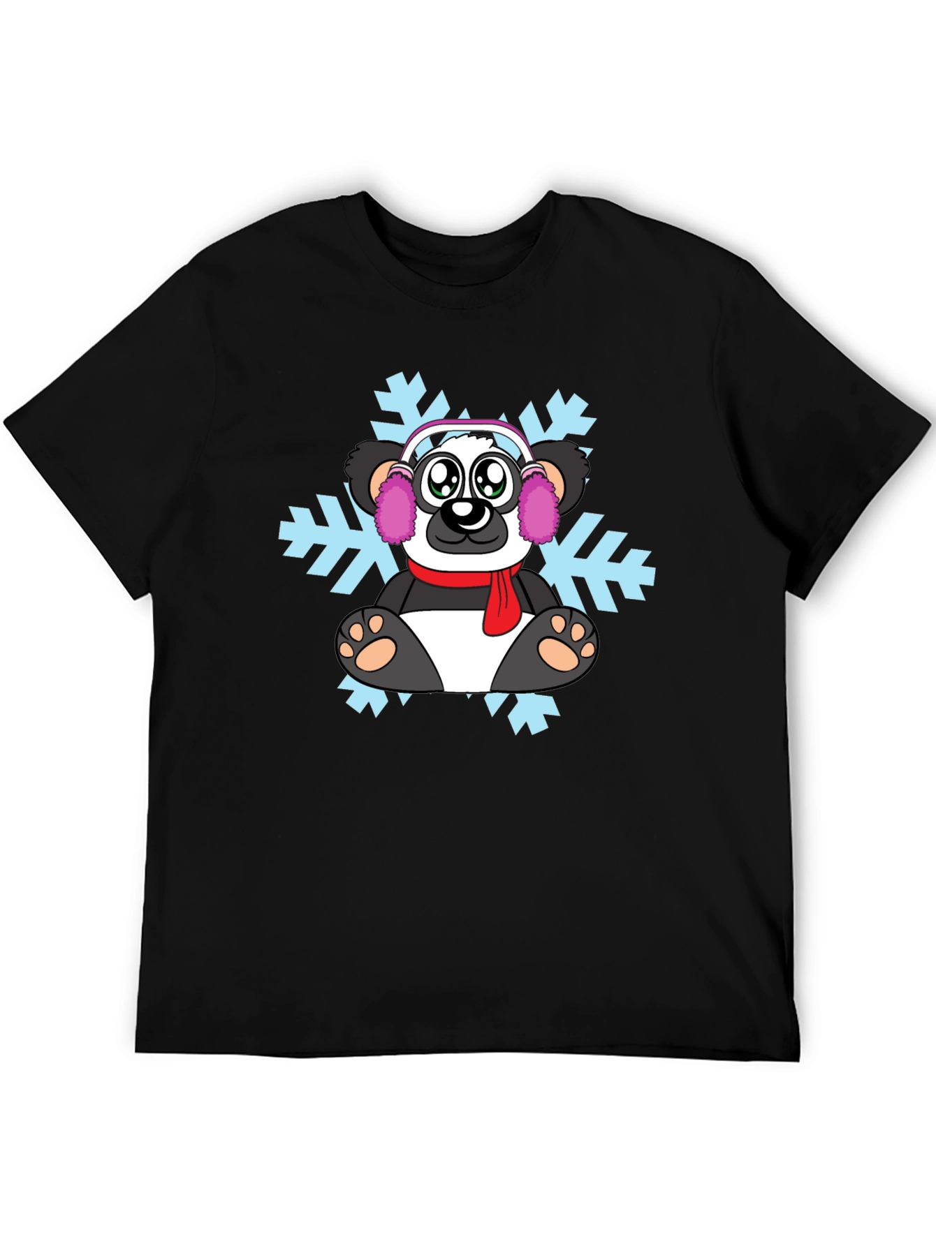 Black Winter Panda Graphic T-Shirt - Cozy Style view 5