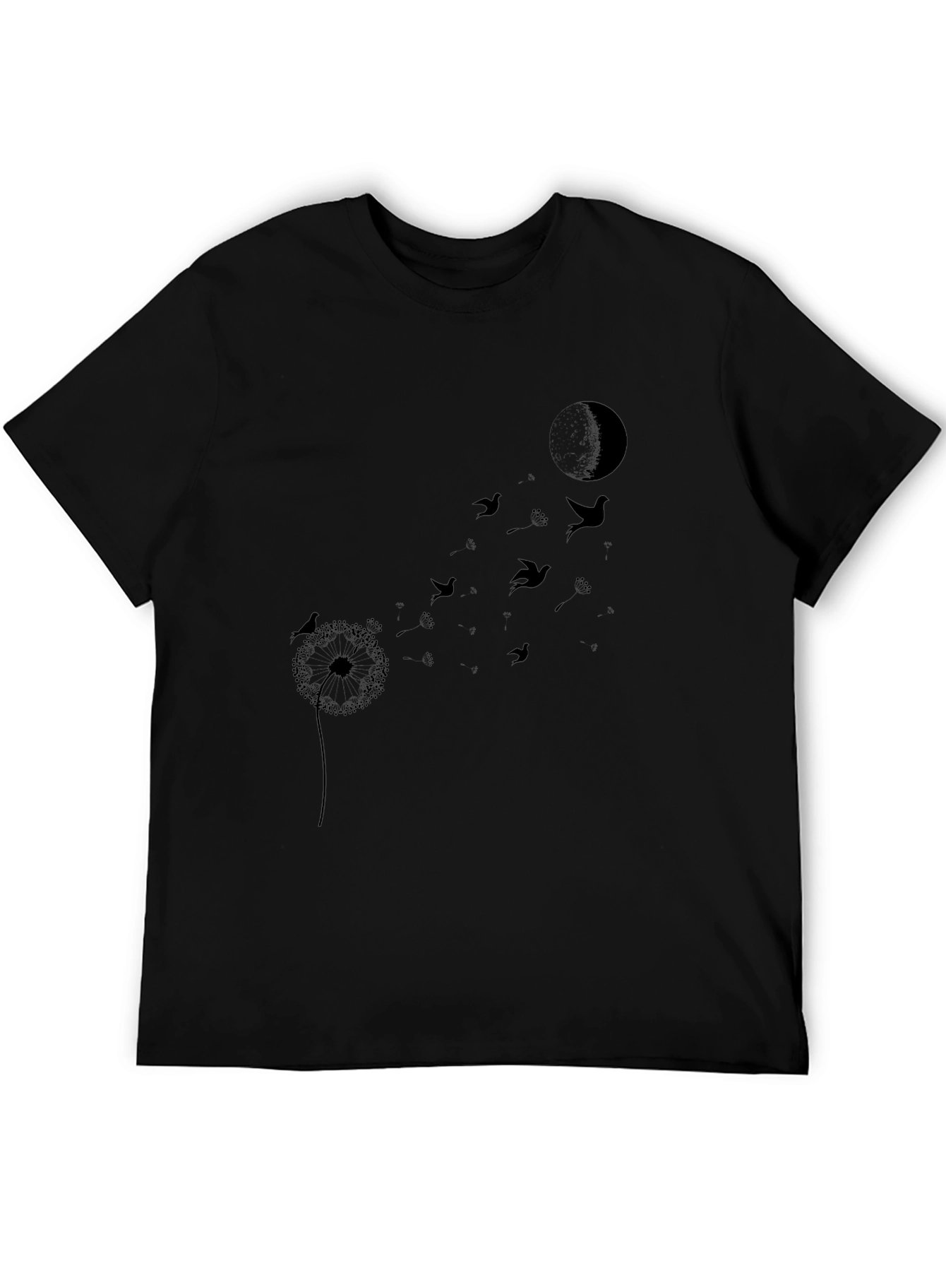 Black Dandelion Bird T-Shirt - Black Crew Neck view 5