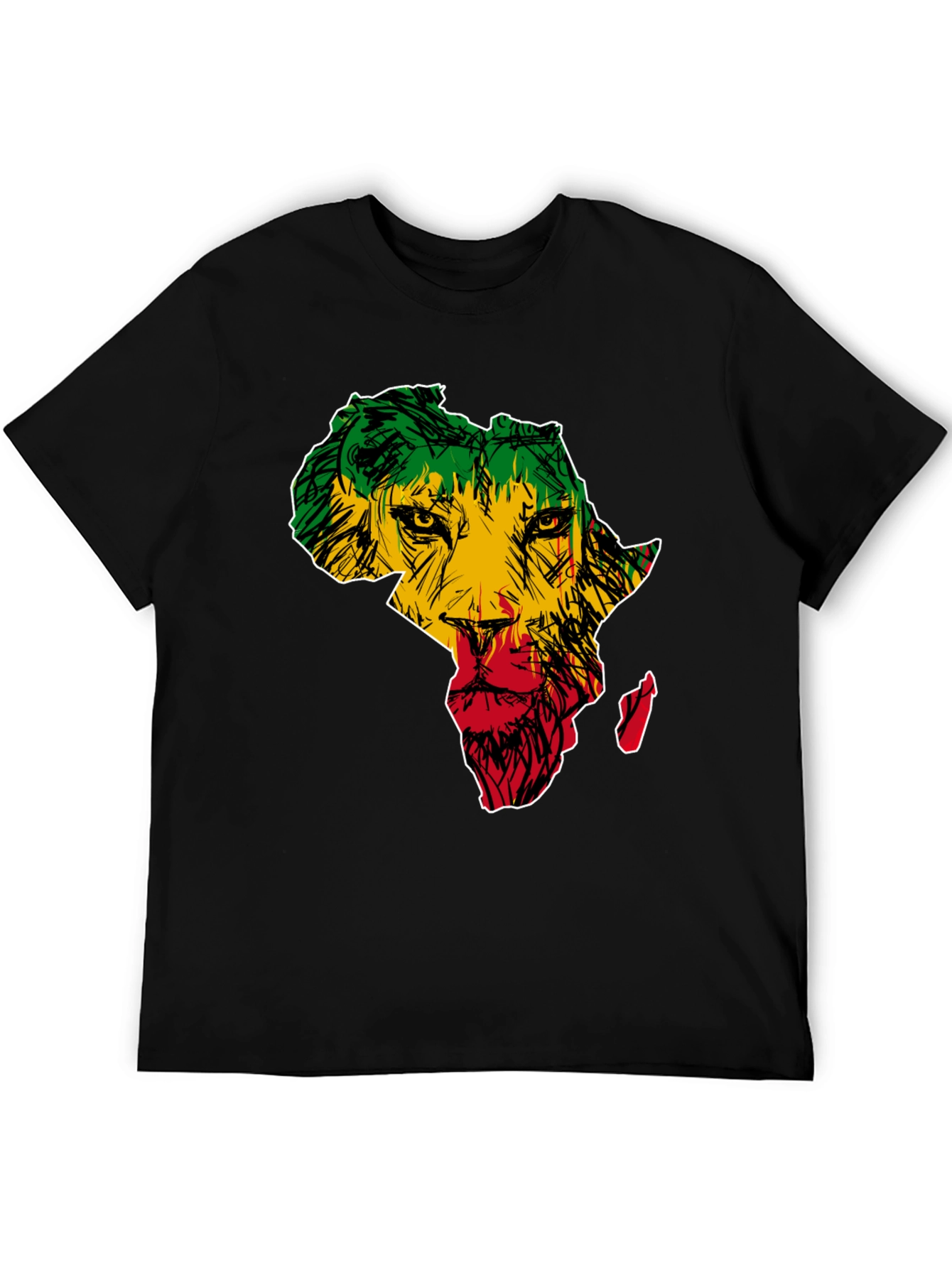 Black Africa Lion Print T-Shirt - Men's Black Tee view 5