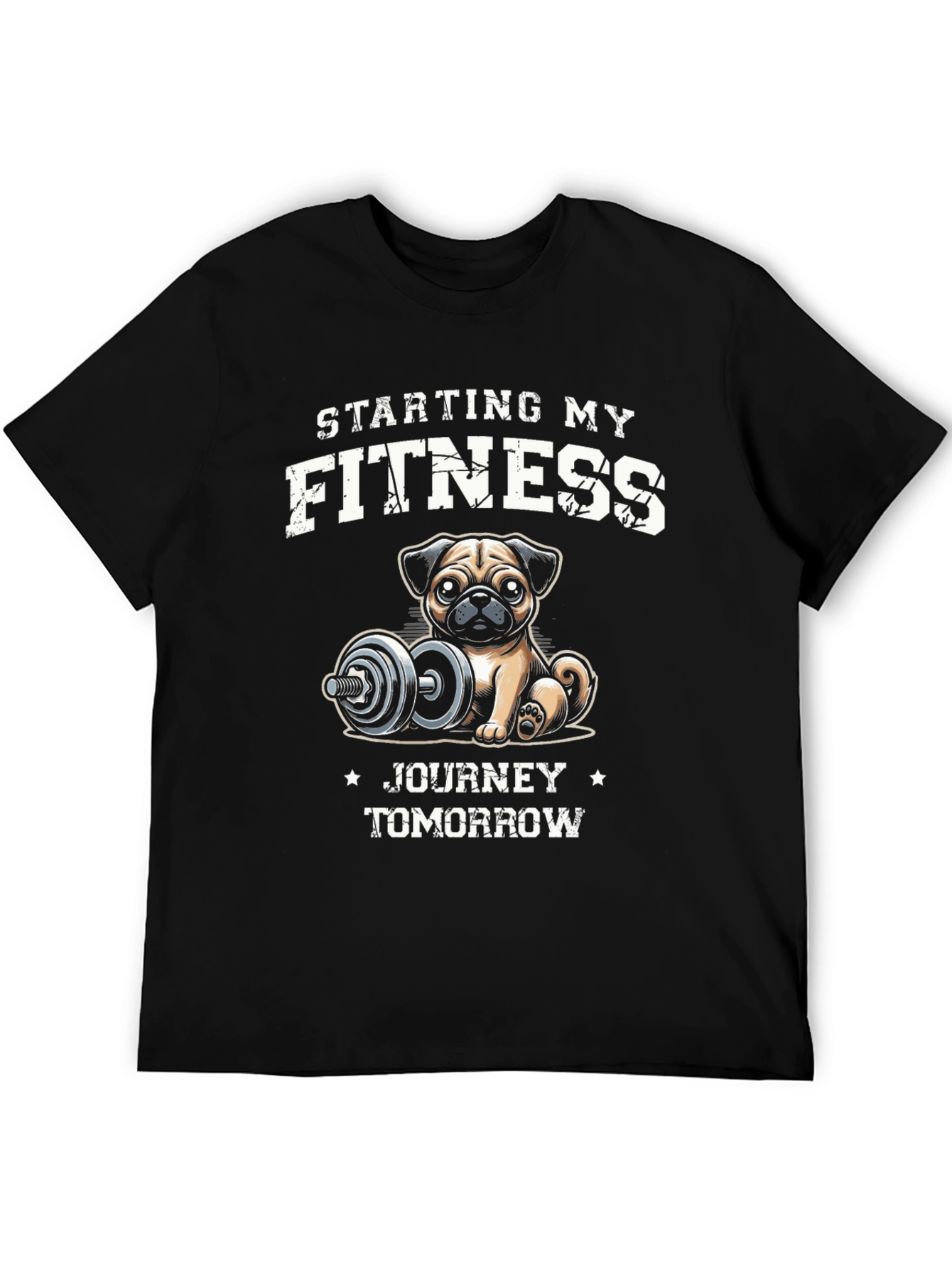 Black Funny Pug Fitness T-Shirt: Starting My Journey Tomorrow view 5
