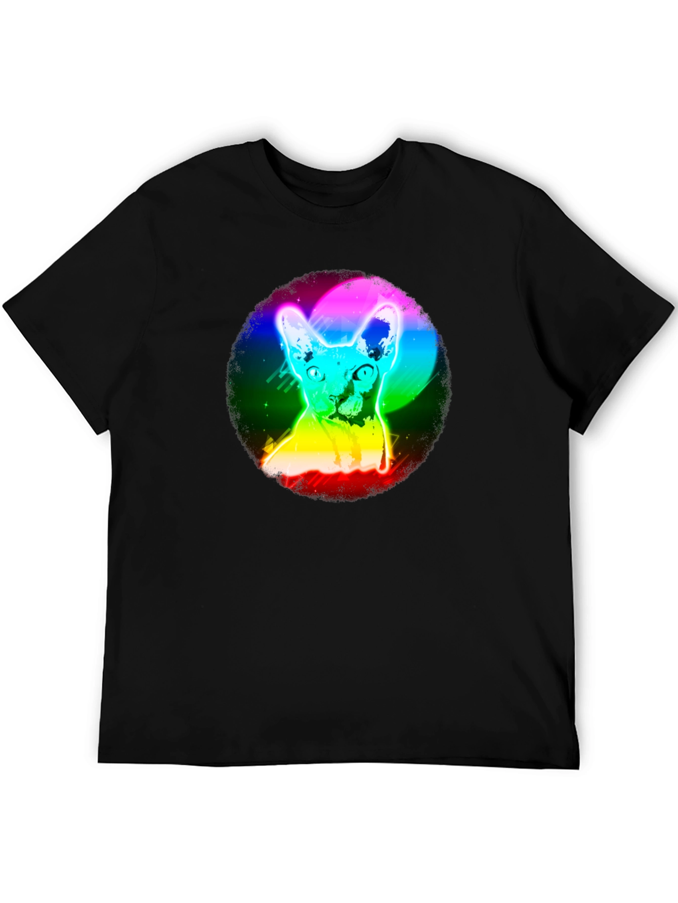 Black Rainbow Cat Graphic Black T-Shirt view 5