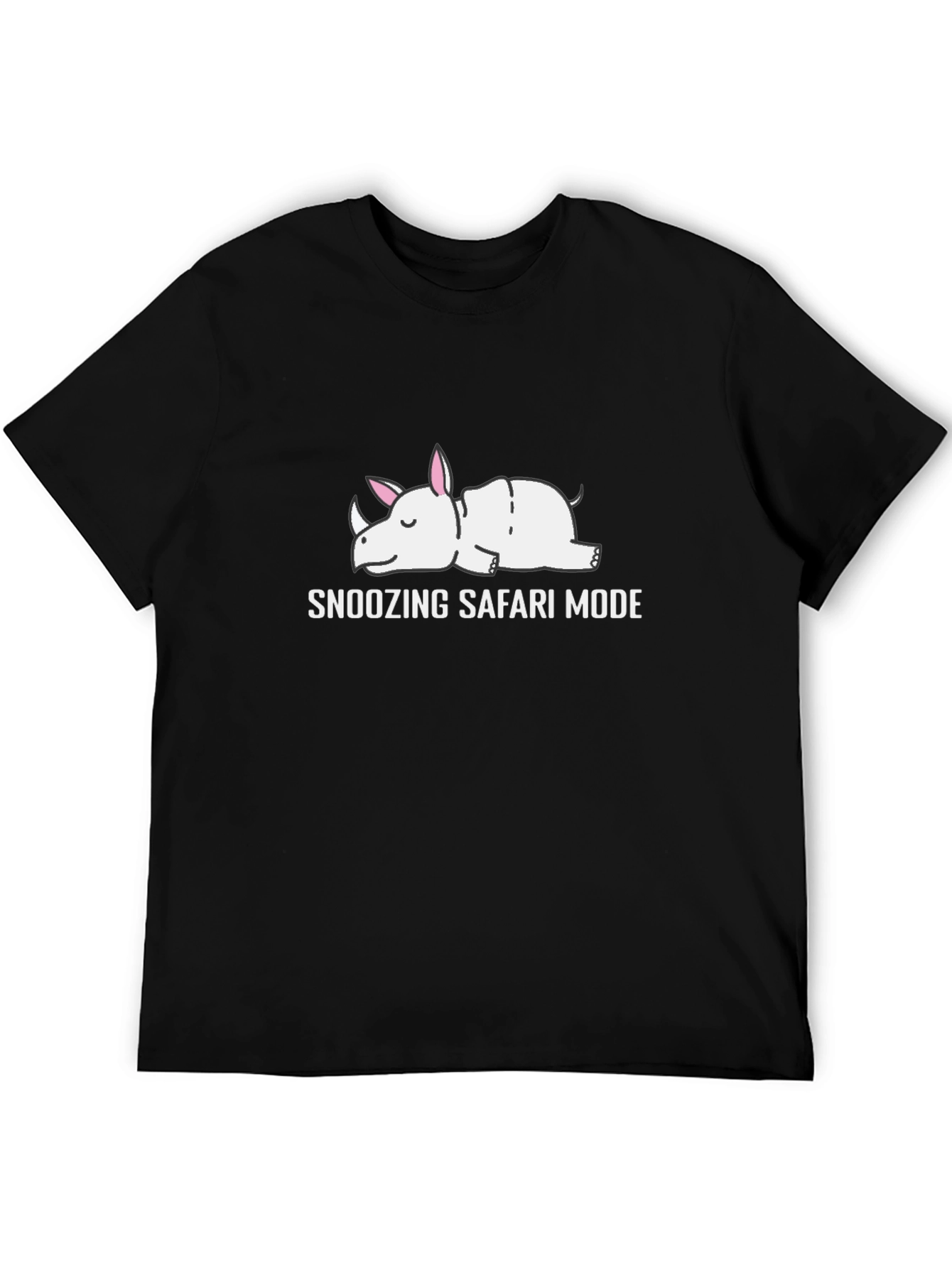 Black Snoozing Safari Mode Rhino Graphic T-Shirt view 5