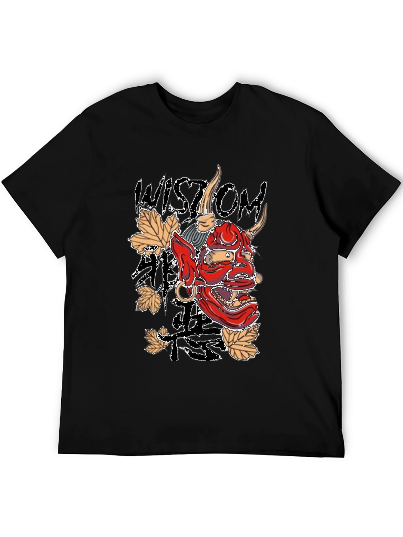 Black Men's Black Wisdom Oni Mask Graphic T-Shirt view 5