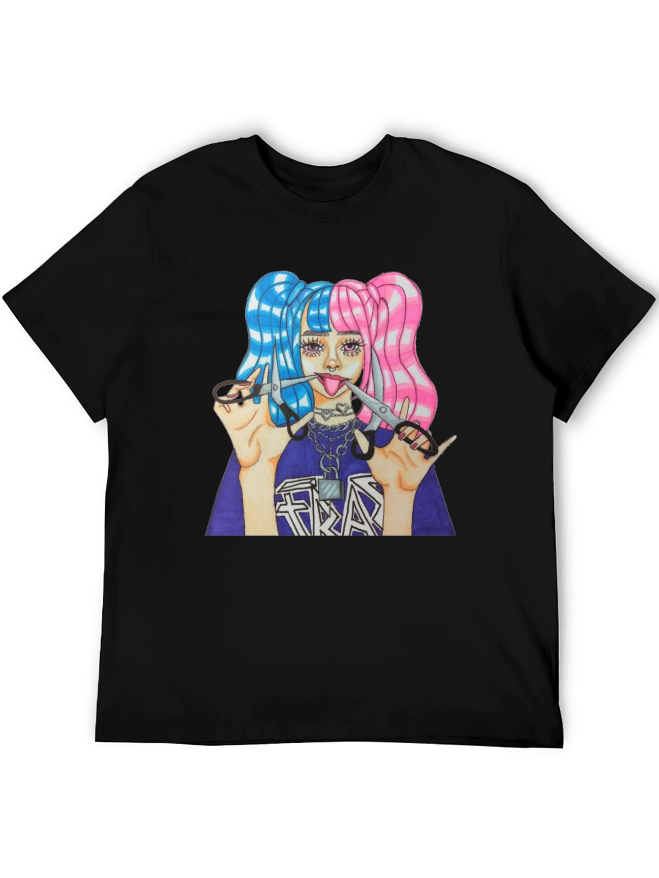 Black Edgy Graphic Print T-Shirt view 5