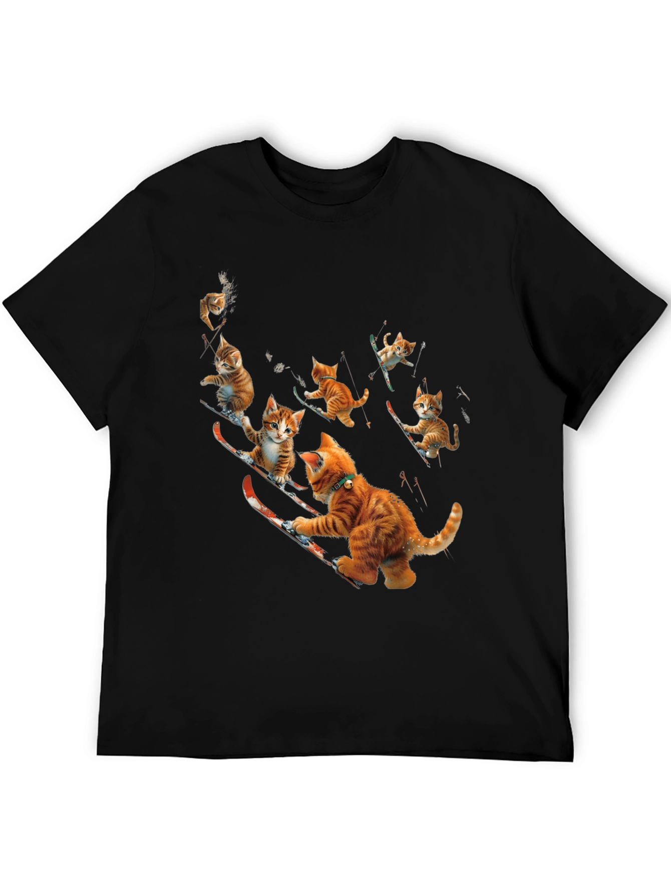 Black Skiing Cats Graphic Tee view 5