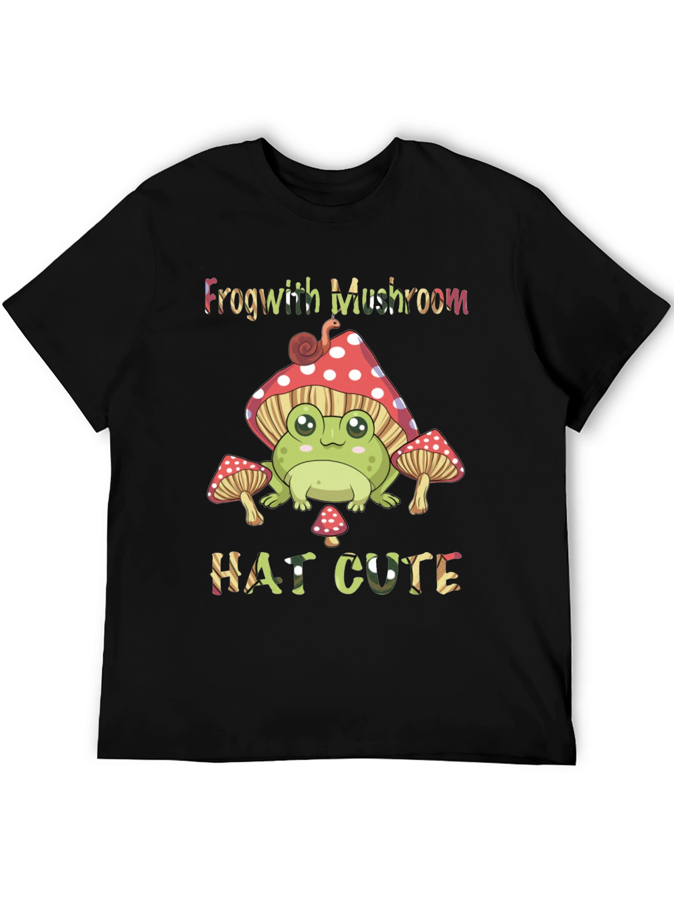 Black Frog with Mushroom Hat Cute Black T-Shirt view 5