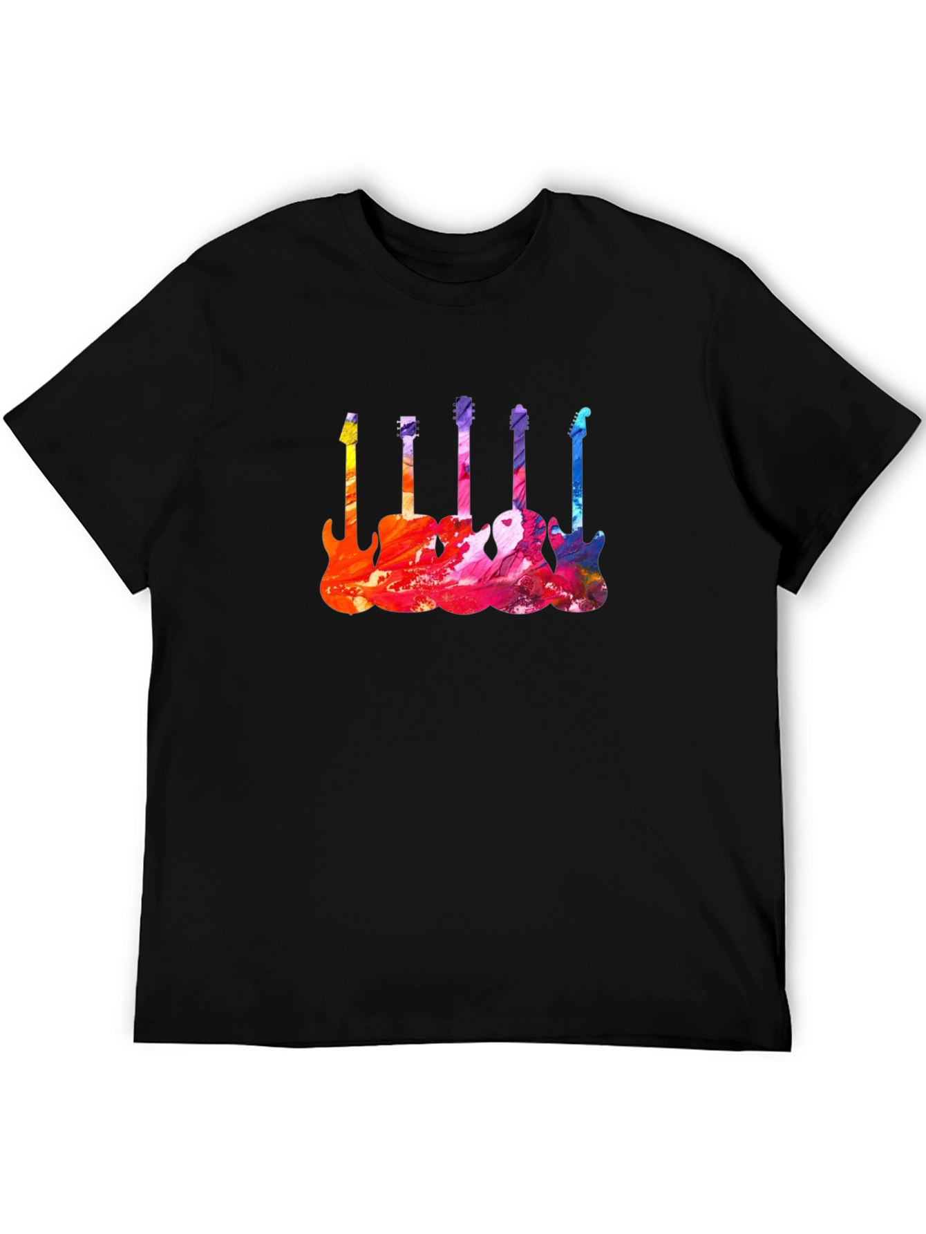 Black Colorful Guitar T-Shirt - Music Lover Tee view 5