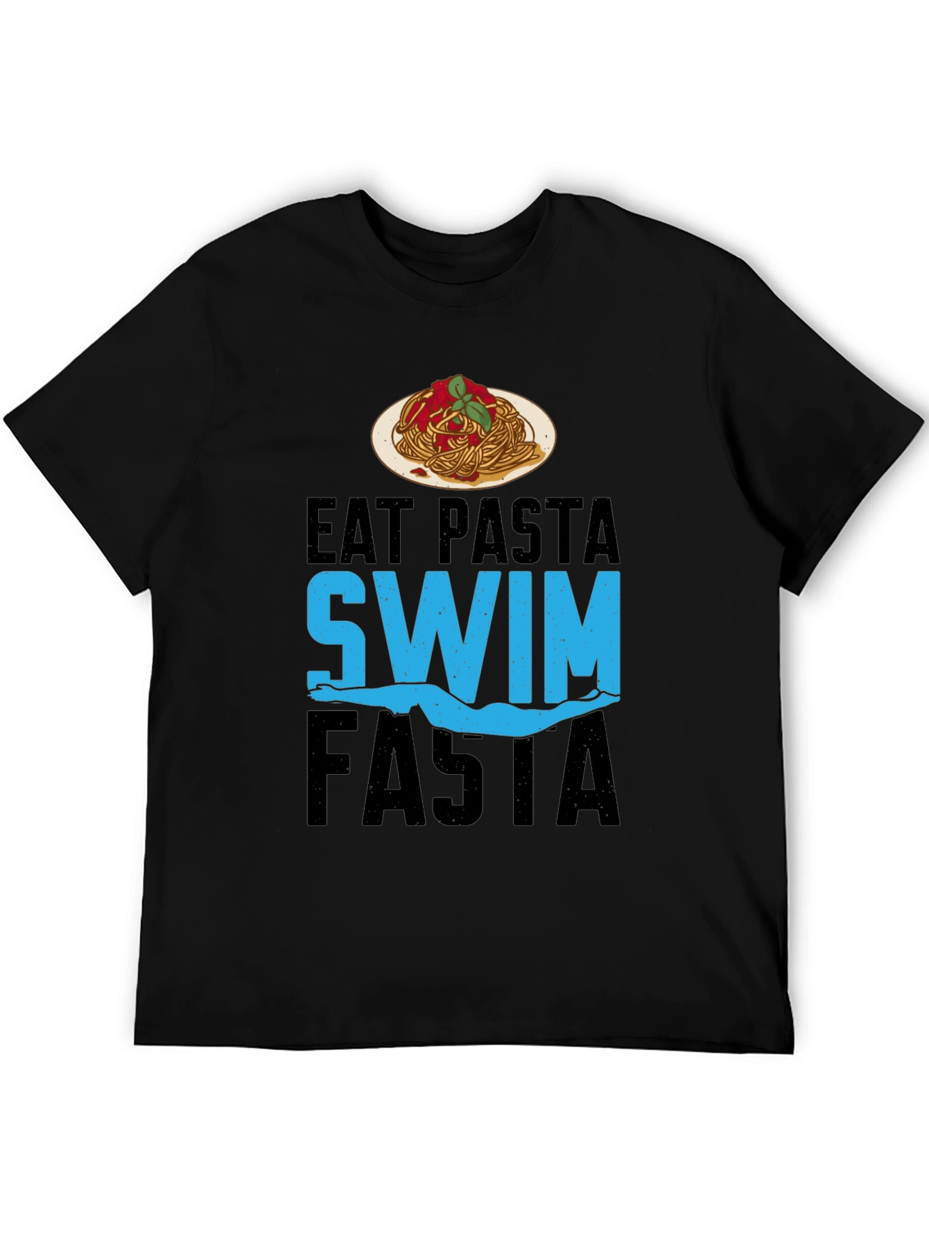 Black Eat Pasta Swim Fasta T-Shirt - Swimmer's Delight! view 5