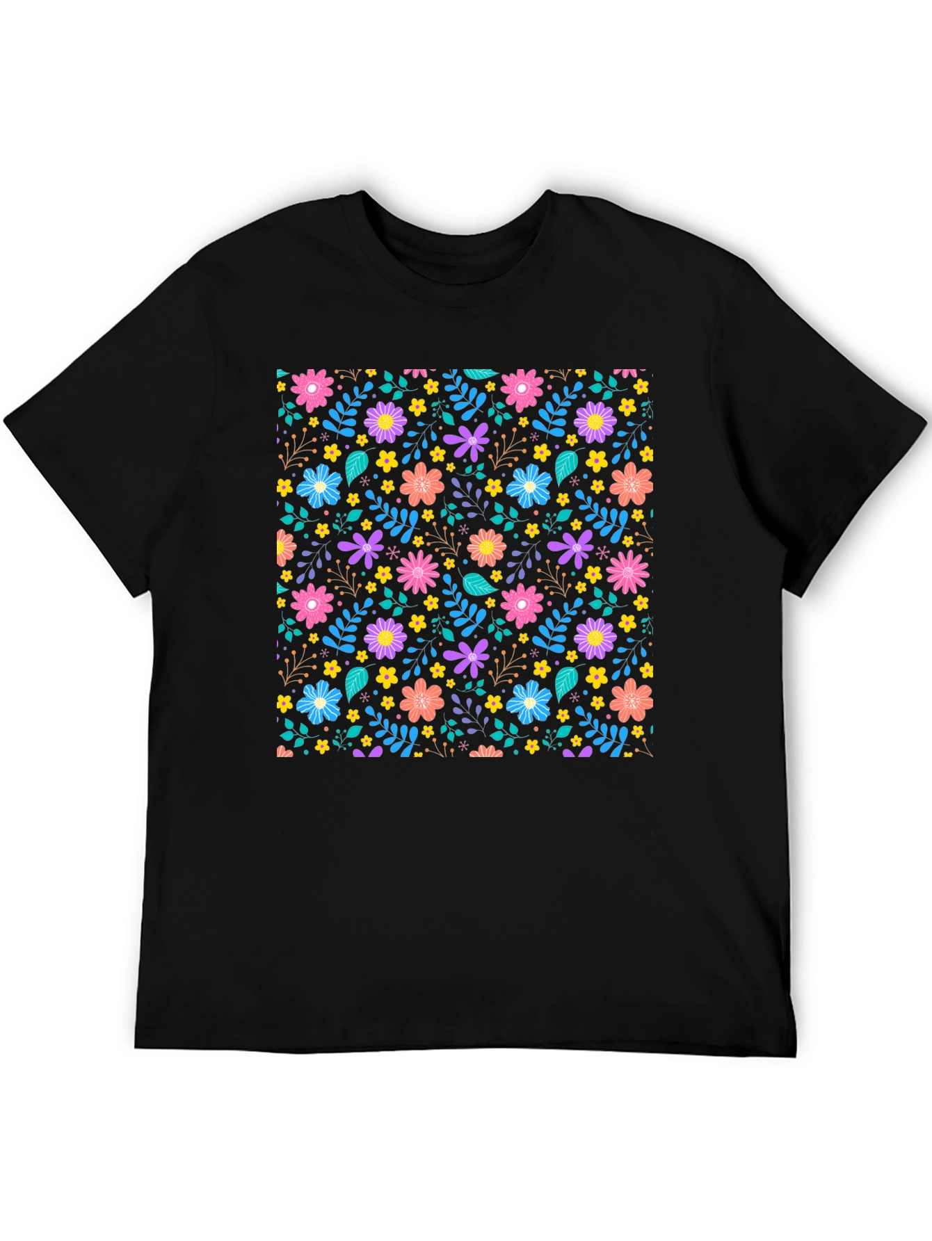 Black Floral Pattern Black T-Shirt view 5