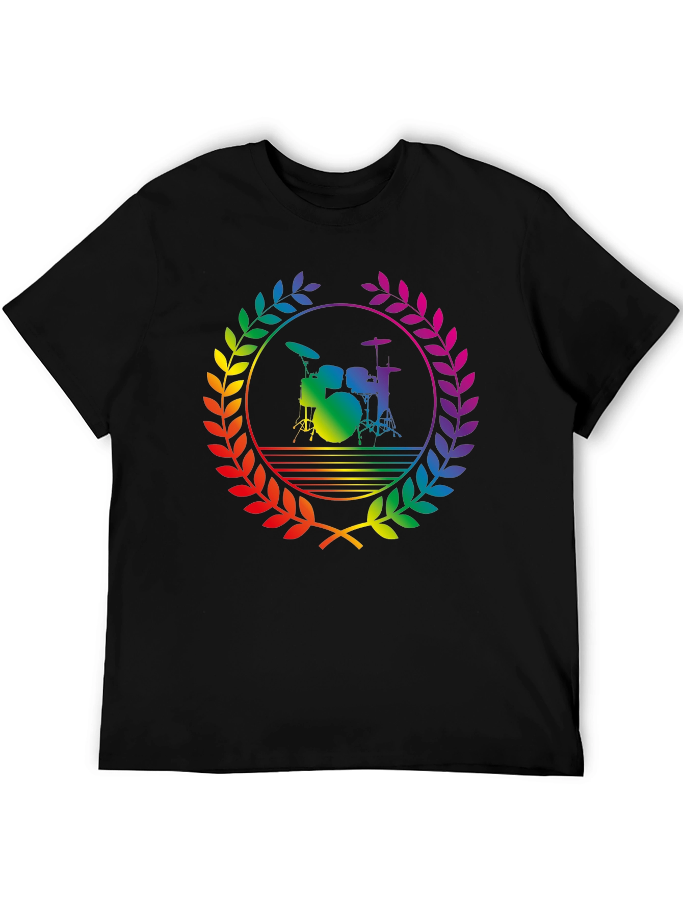 Black Rainbow Drummer T-Shirt - Black Cotton Music Tee view 5