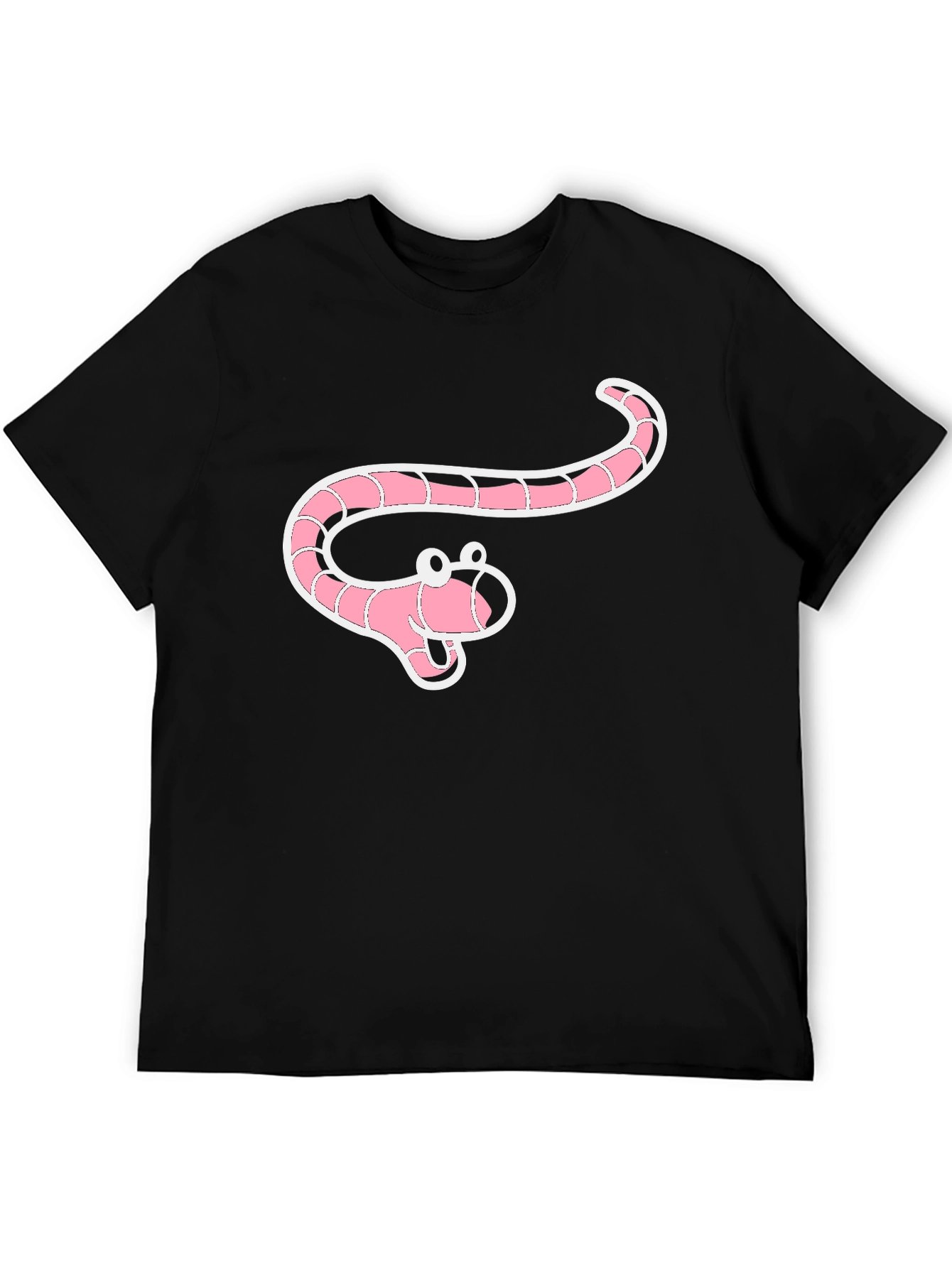 Black Cartoon Worm Graphic Black T-Shirt view 5