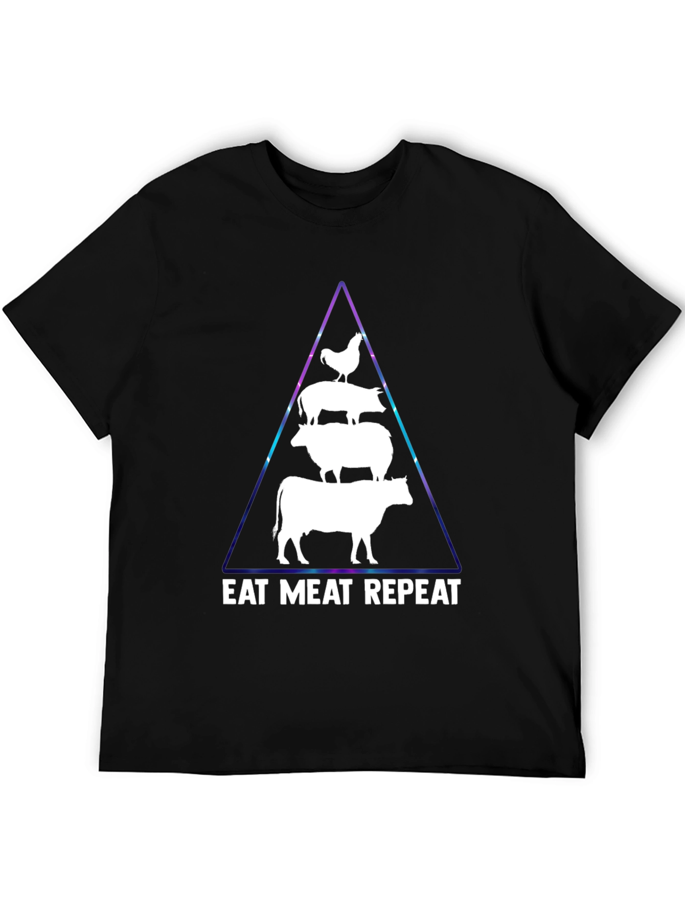 Black Eat Meat Repeat T-Shirt: Black, Animal Pyramid Design view 5