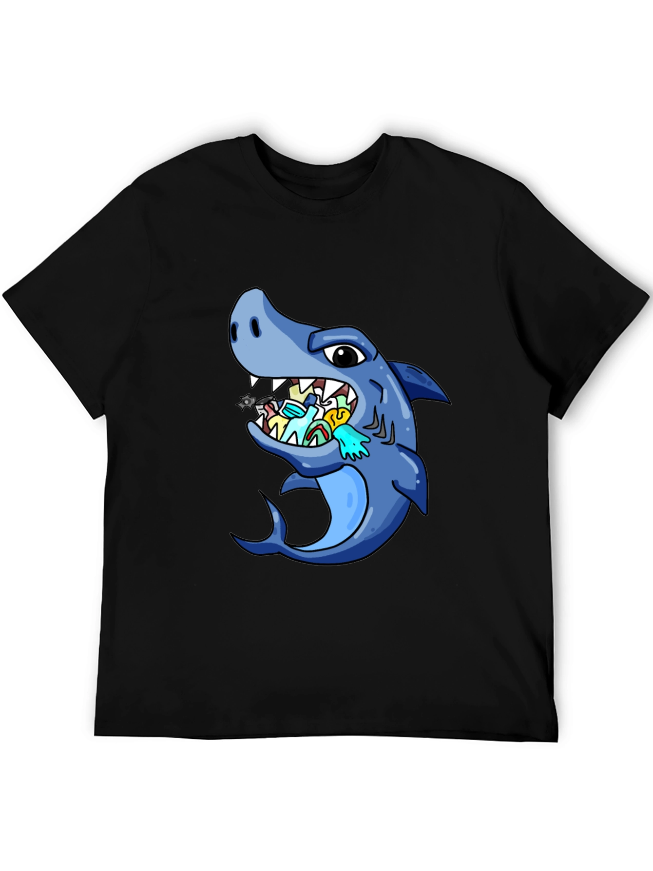 Black Shark Eating Masks Funny T-Shirt view 5