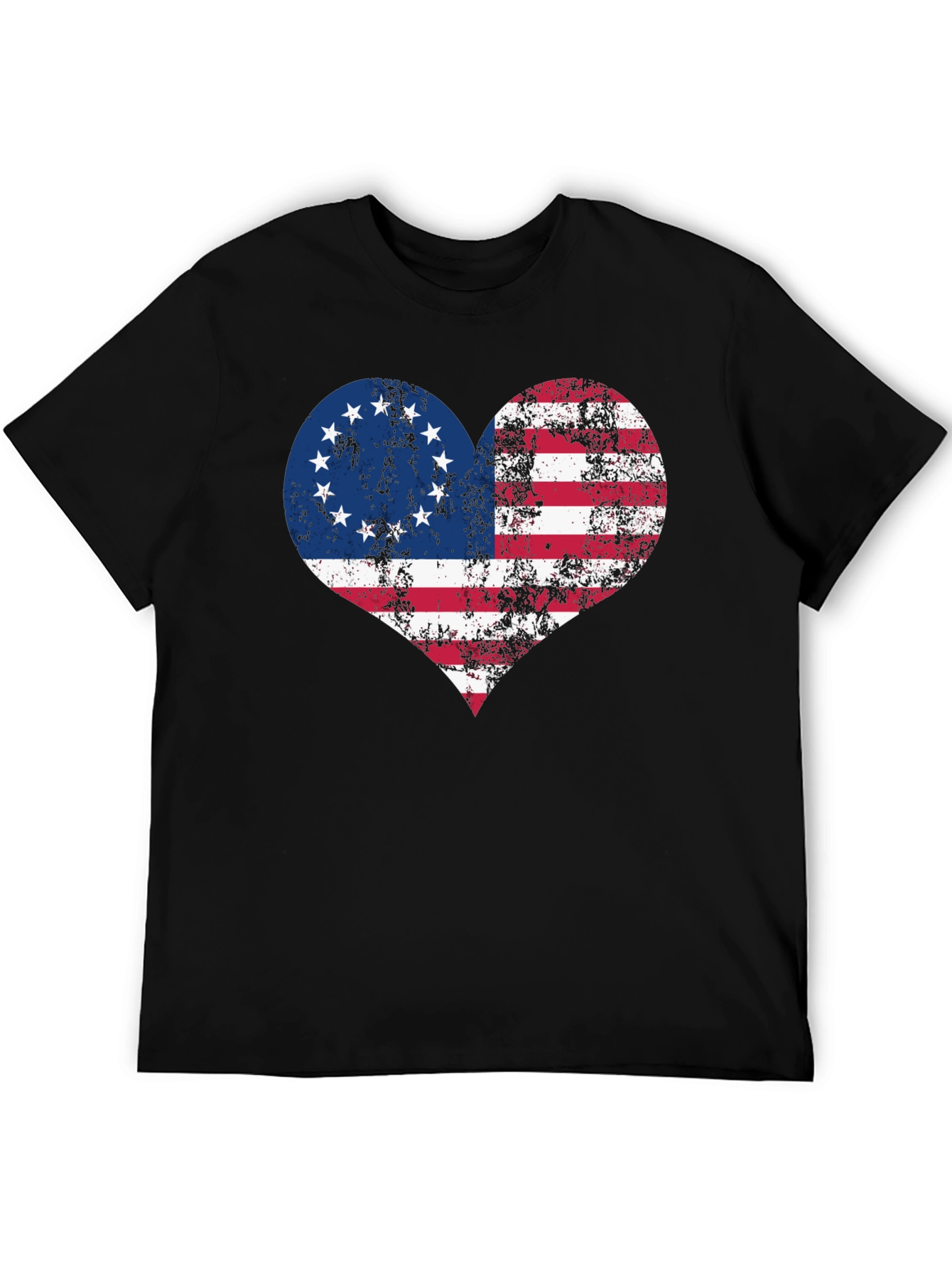 Black Patriotic Heart T-Shirt - USA Flag Design view 5