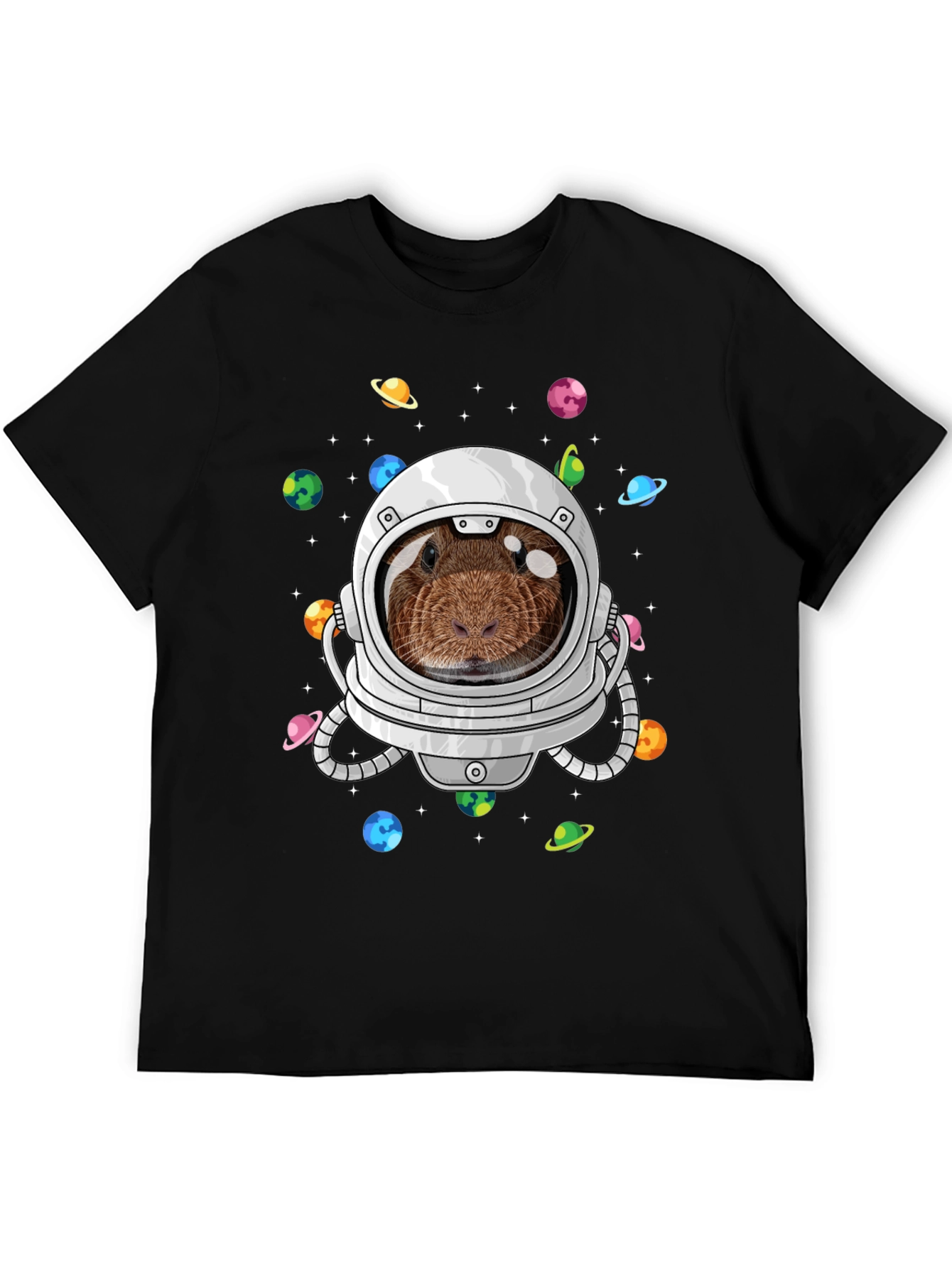 Black Guinea Pig Astronaut T-Shirt Funny Space Tee view 5