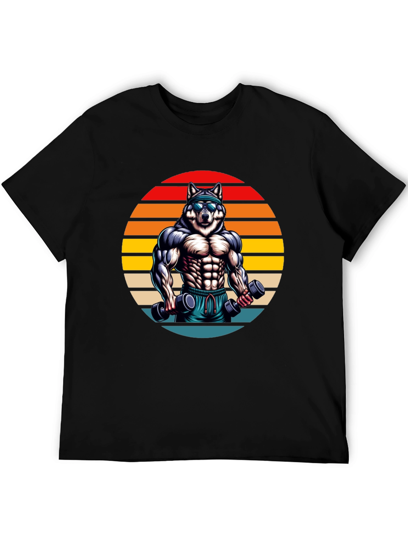 Black Wolf Gym T-Shirt - Retro Fitness Design view 5