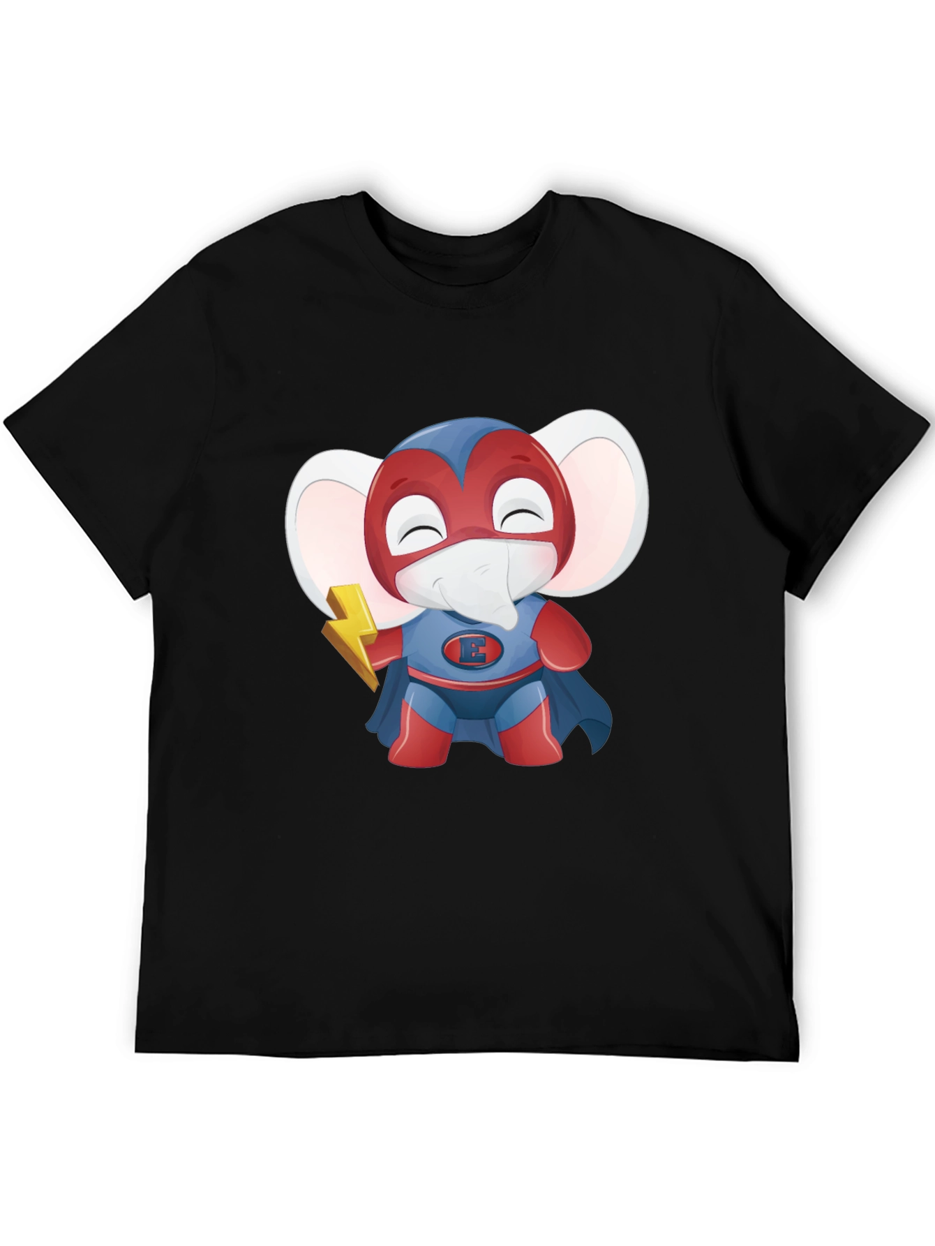 Black Superhero Elephant Cartoon T-Shirt view 5