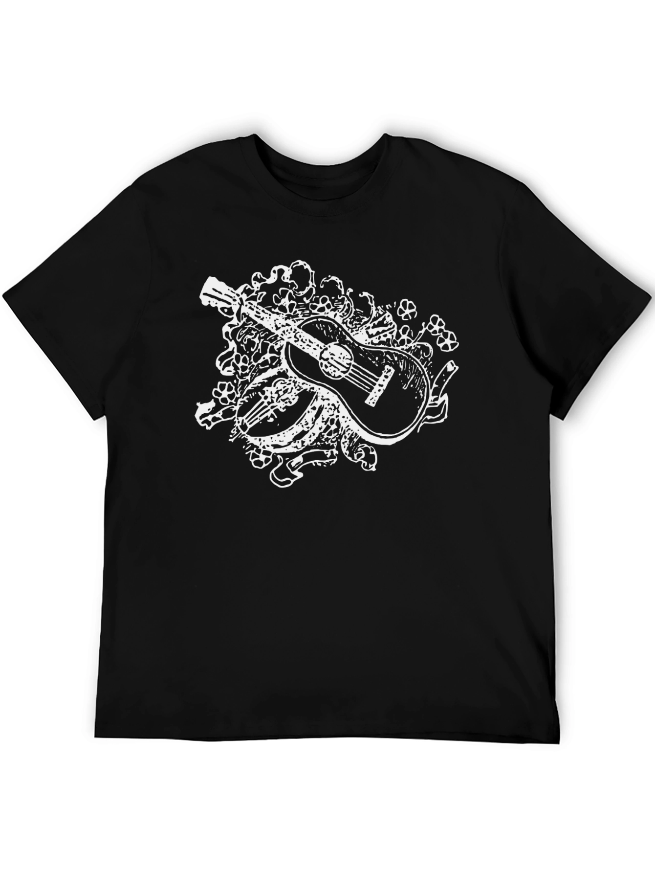 Black Guitar Floral Graphic Tee - Black Casual Shirt view 5