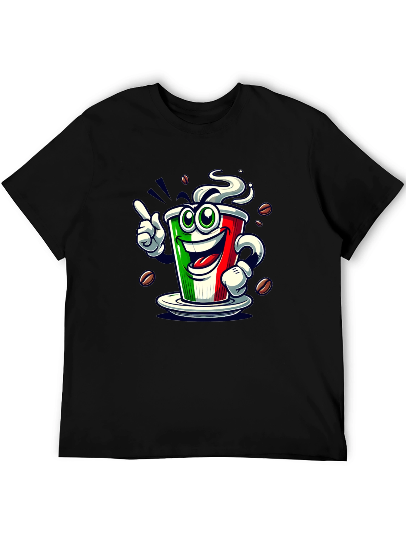 Black Italian Flag Coffee Graphic Tee - Fun Novelty Shirt view 5