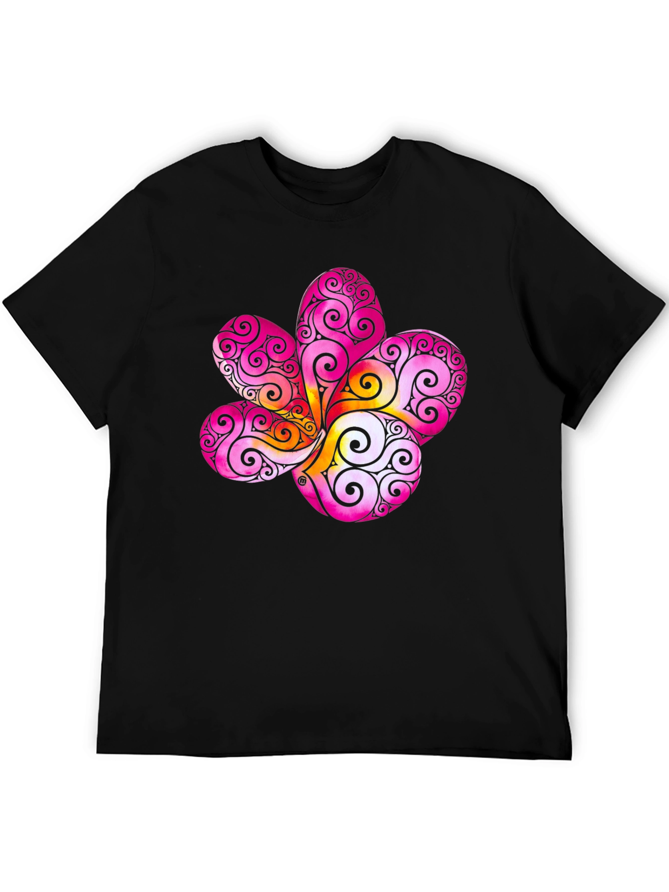 Black Floral Swirl Graphic Black T-Shirt view 5