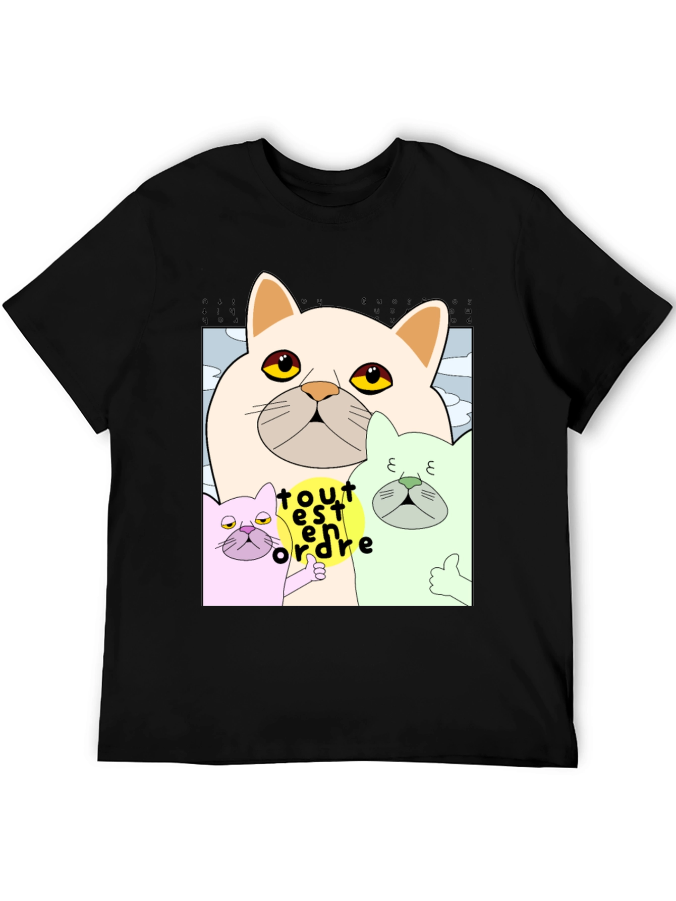 Black Cat Cartoon Graphic Black T-Shirt view 5