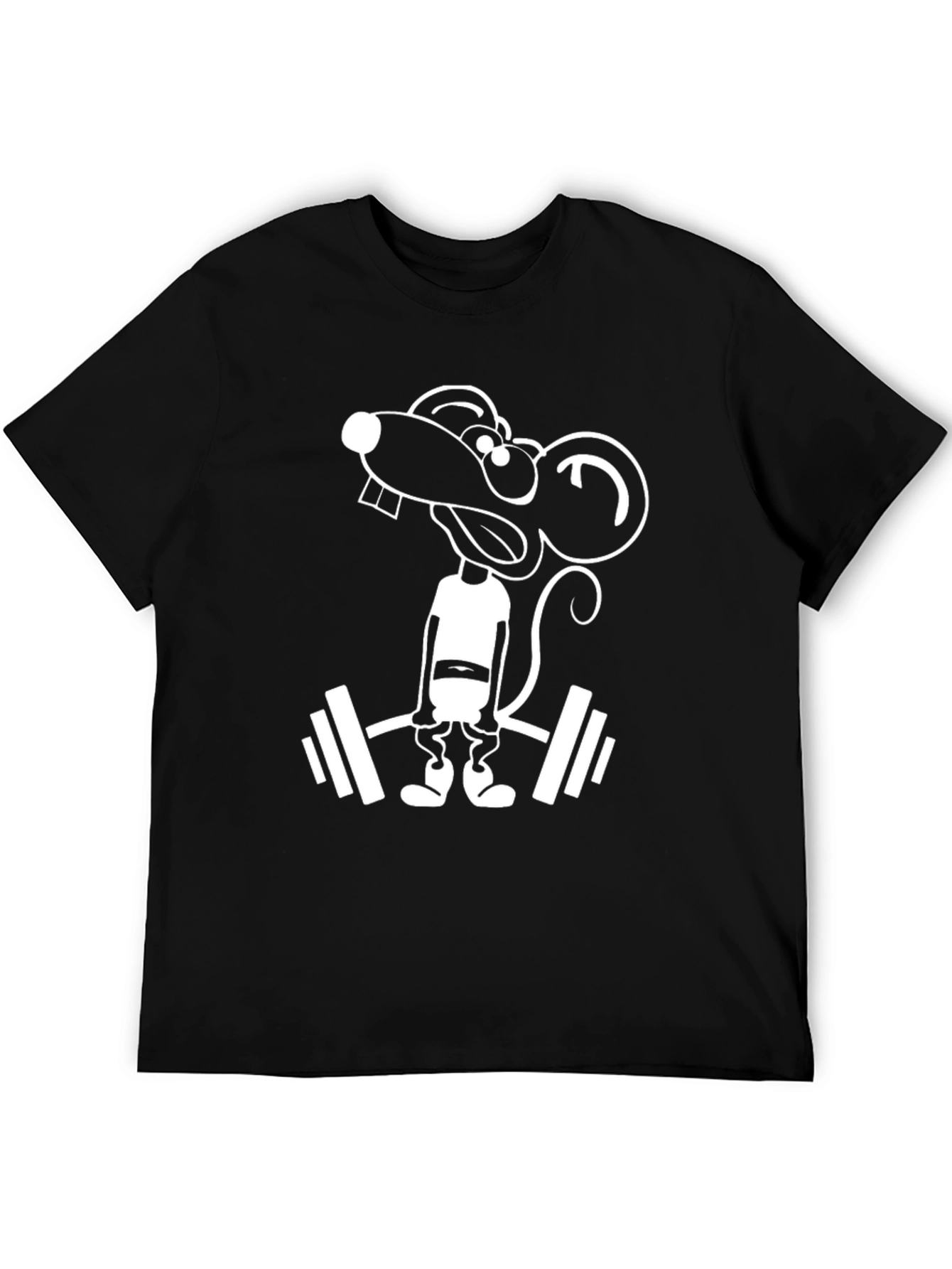 Black Funny Rat Lifting Weights Black T-Shirt view 5