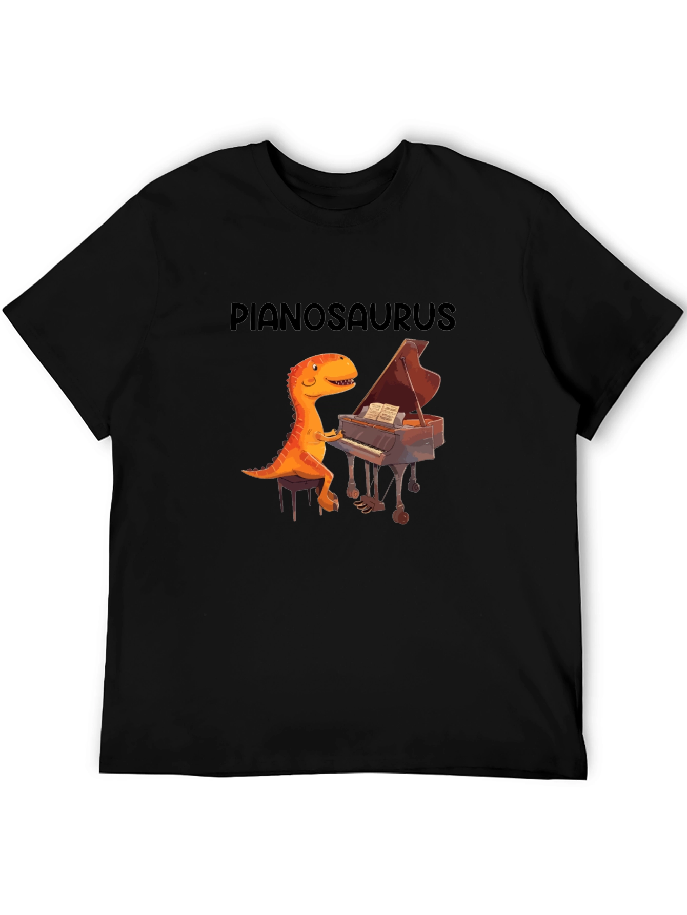 Black Pianosaurus Graphic Tee - Dino Piano Player Shirt view 5