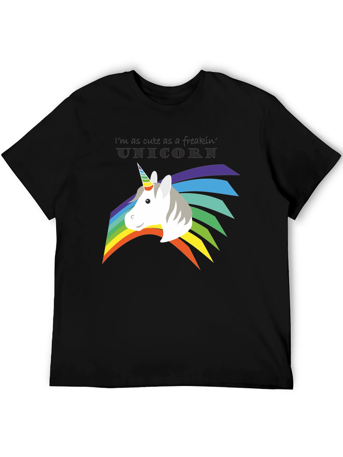 Black Cute Unicorn Freakin' Unicorn Rainbow T-Shirt view 5