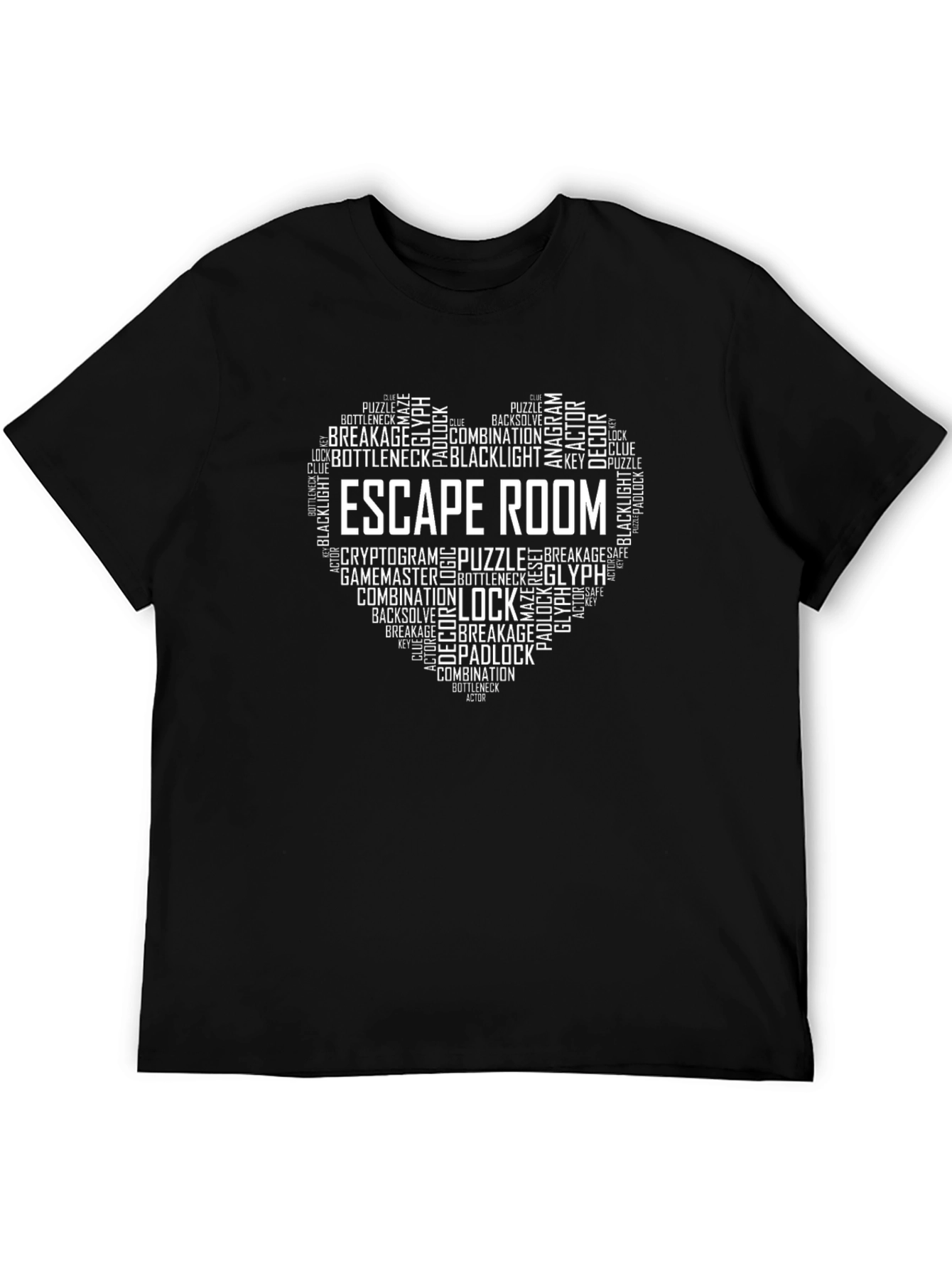 Black Escape Room Word Art Heart T-Shirt view 5