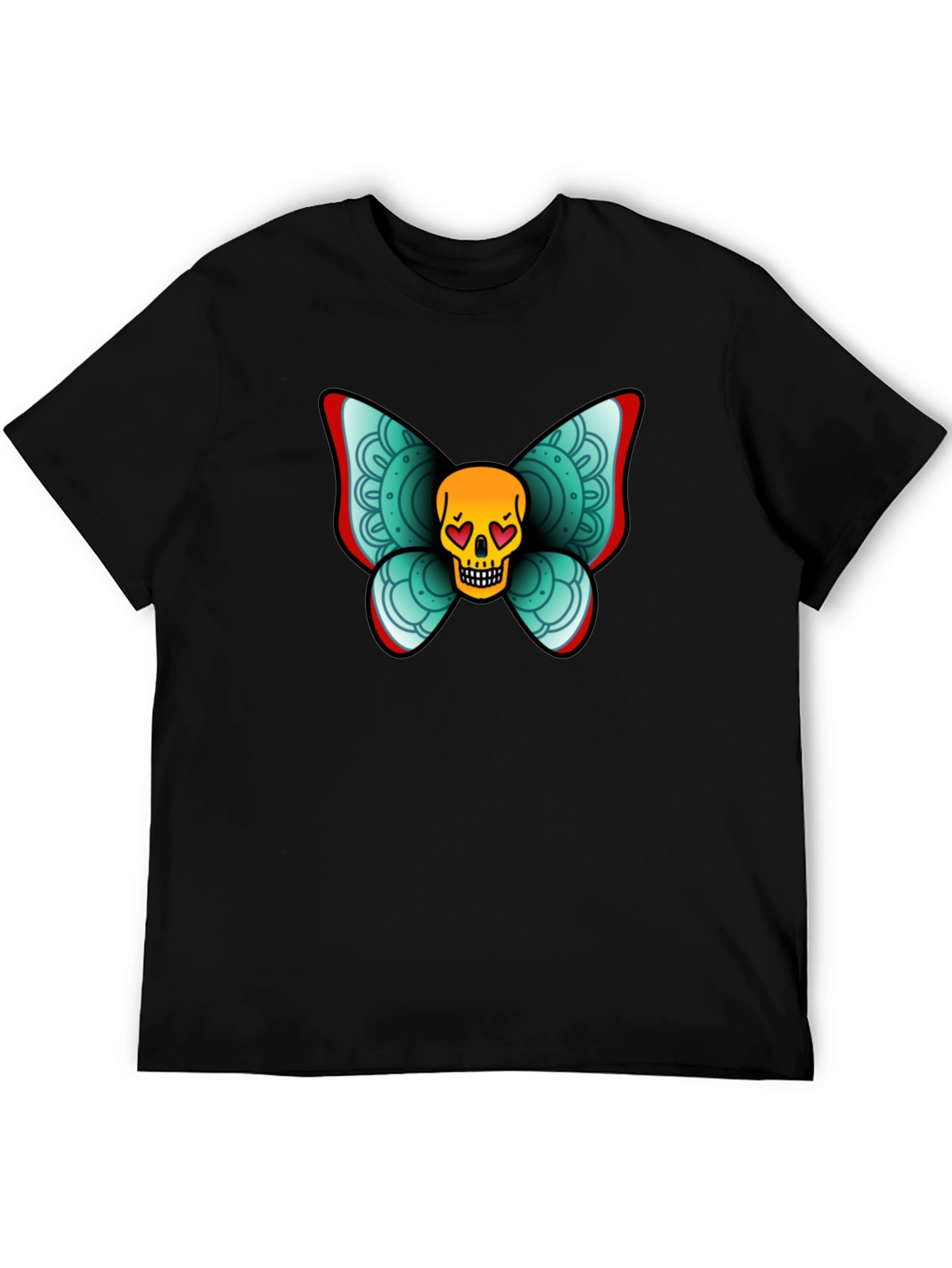 Black Skull Butterfly Graphic Tee - Black Cotton T-Shirt view 5