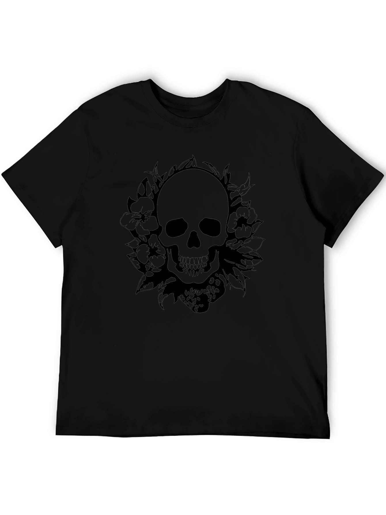 Black Skull & Floral Graphic Tee - Black Cotton Blend view 5